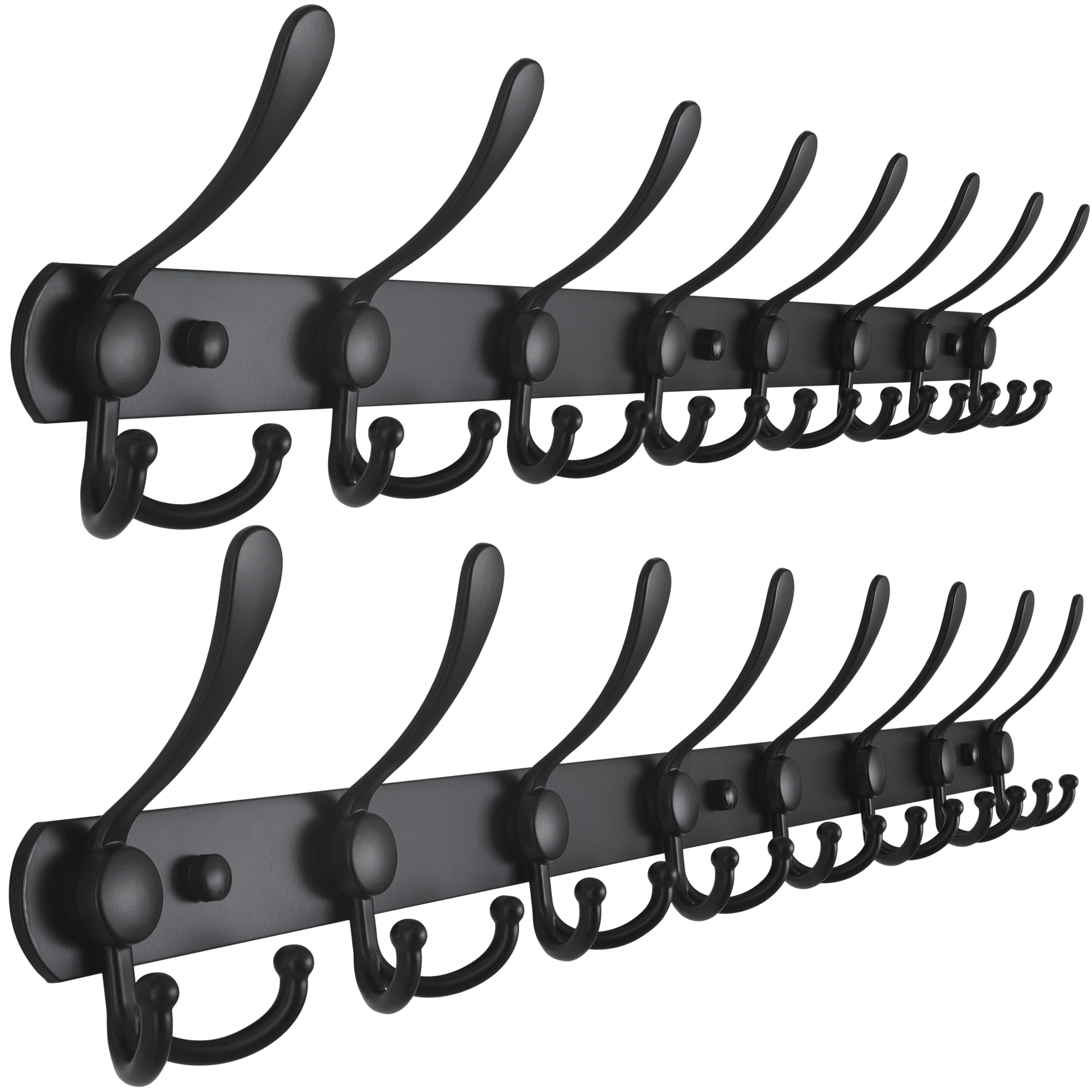 Dseap Coat Rack Wall Mounted - 5 Tri Hooks, Heavy Duty, Stainless Steel, Metal Coat Hook Rail for Coat Hat Towel Purse Robes Mudroom Bathroom Entryway (Black, 2 Packs)