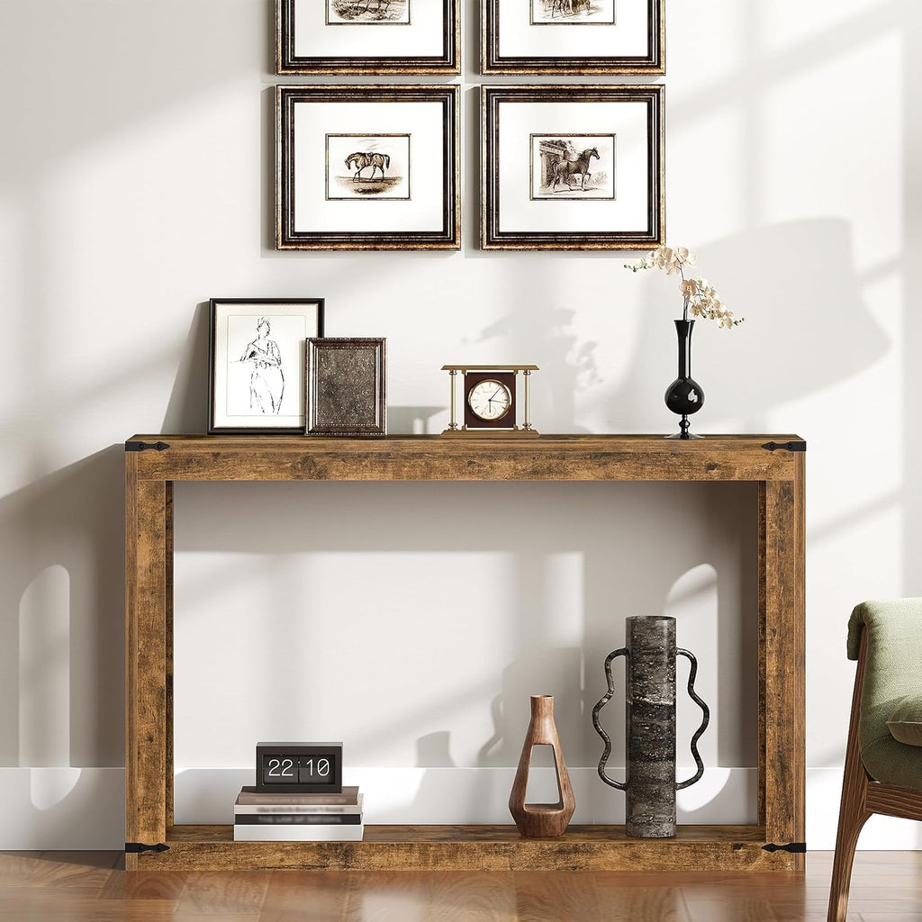 YATINEY Farmhouse Console Table, 47.2 Inches Wooden Sofa Table, Behind Couch Table with Storage, Industrial Hallway Accent Table for Living Room, Entryway, Hallway, Rustic Brown CT24BR