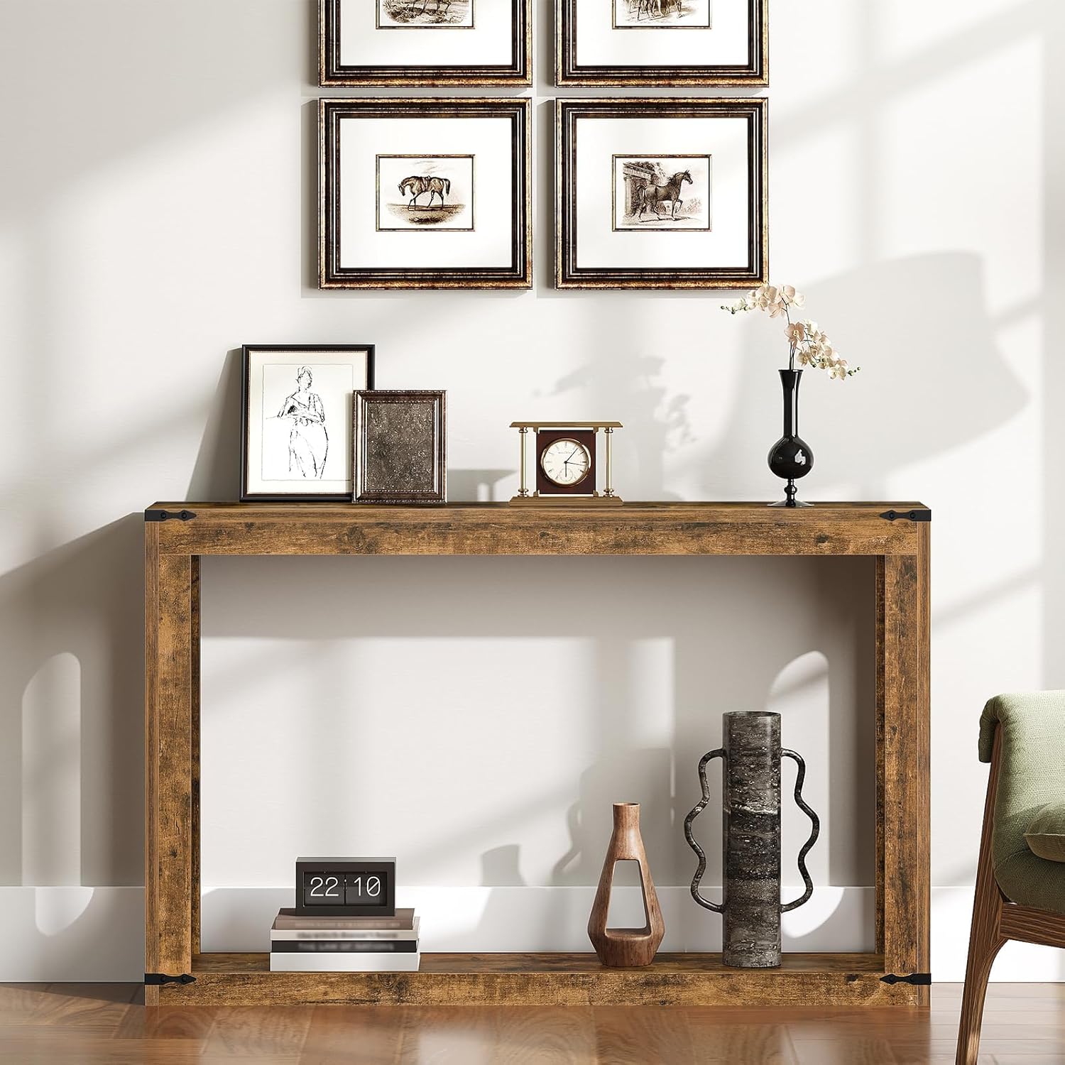 YATINEY Farmhouse Console Table, 47.2 Inches Wooden Sofa Table, Behind Couch Table with Storage, Industrial Hallway Accent Table for Living Room, Entryway, Hallway, Rustic Brown CT24BR
