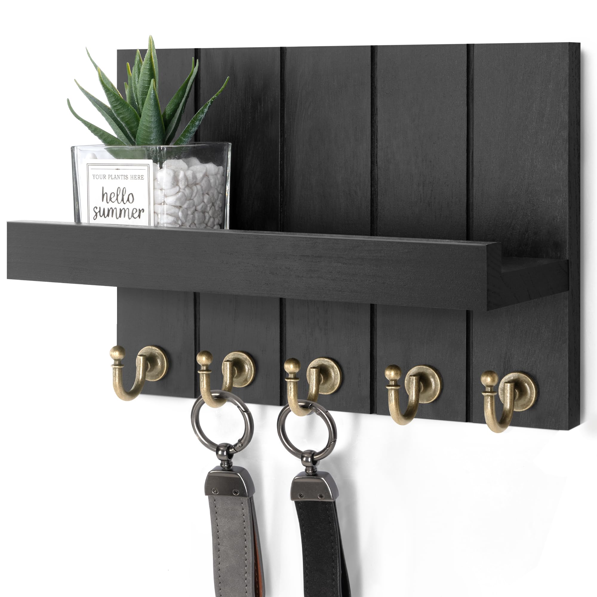 Rebee Vision Decorative Key Holder Wall Mount - Rustic Key Holder for Wall with Shelf and Mail Organizer for Living Room Decor - Home Essentials for Home Improvement (Brown, 3.54" x 10" x 7.28")