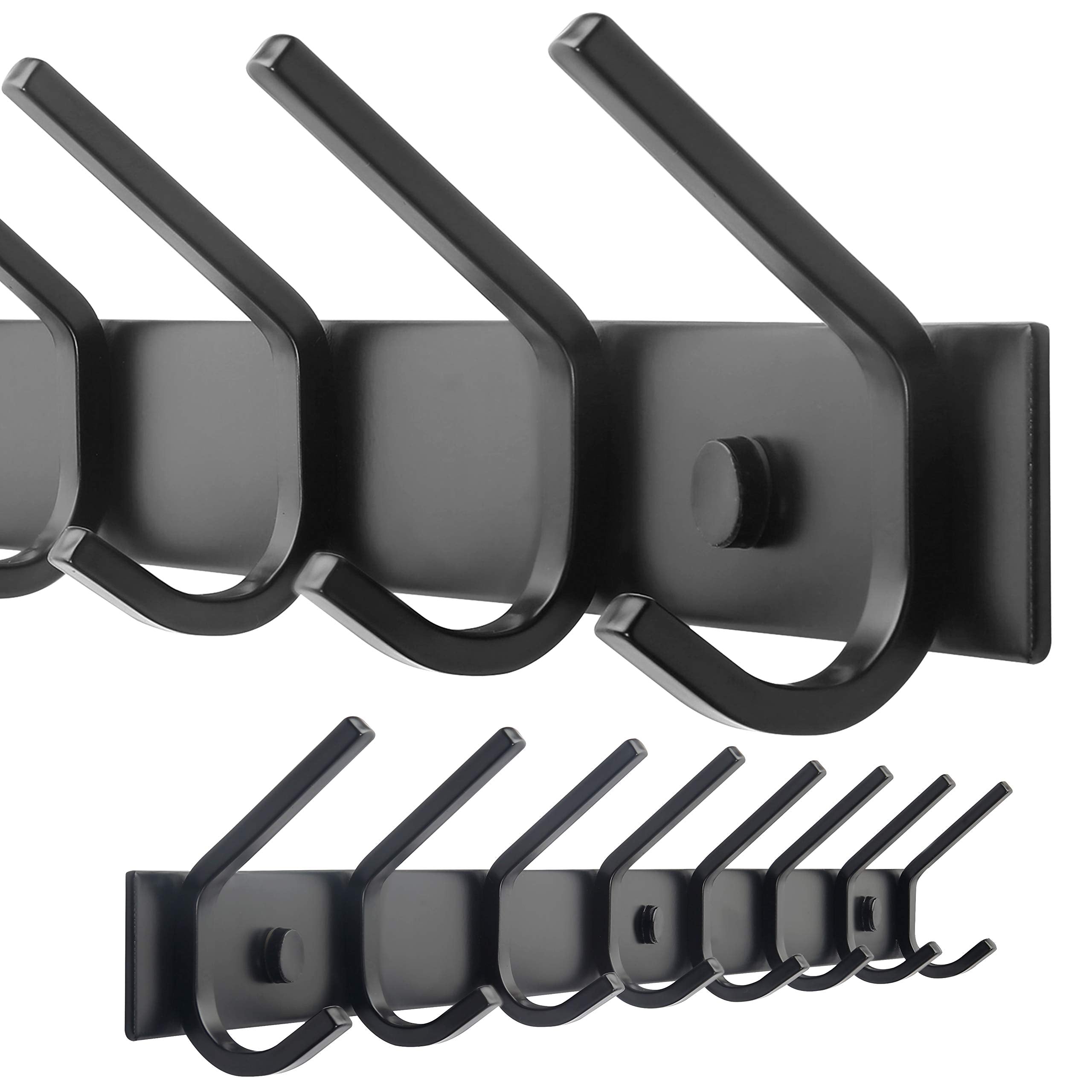 WEBI Coat Rack Wall Mounted,17-1/8 Inch Hooks for Hanging Coats,Heavy Duty Metal Hook Rail with 6 Double Dual Hooks Hanger Wall Mount for Purse Clothes Jacket Backpack Entryway,Black