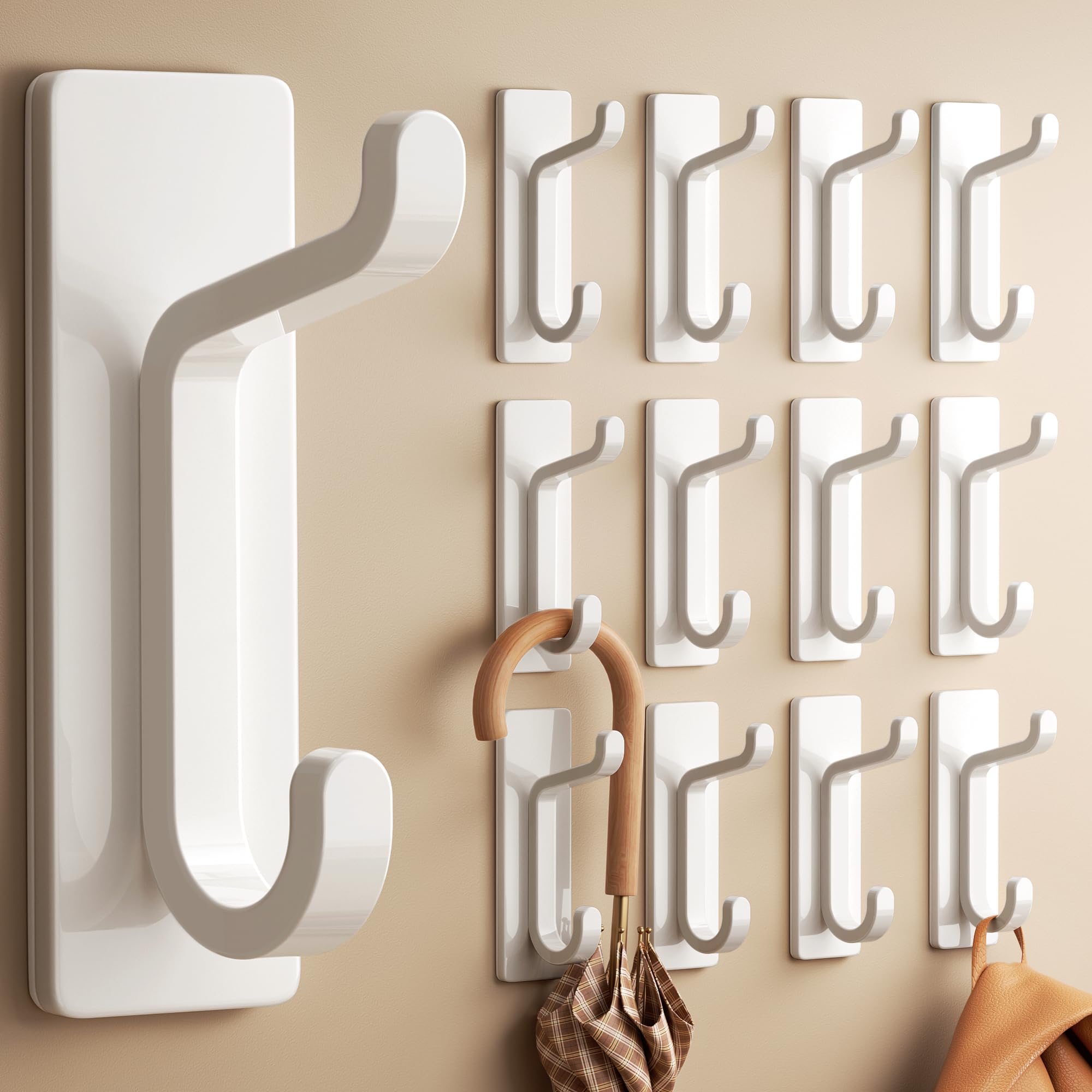 pickpiff Wall Hooks for Coat and Towel: 13LB Strong Adhesive Door Hanger Stick on, Black 4 Pack