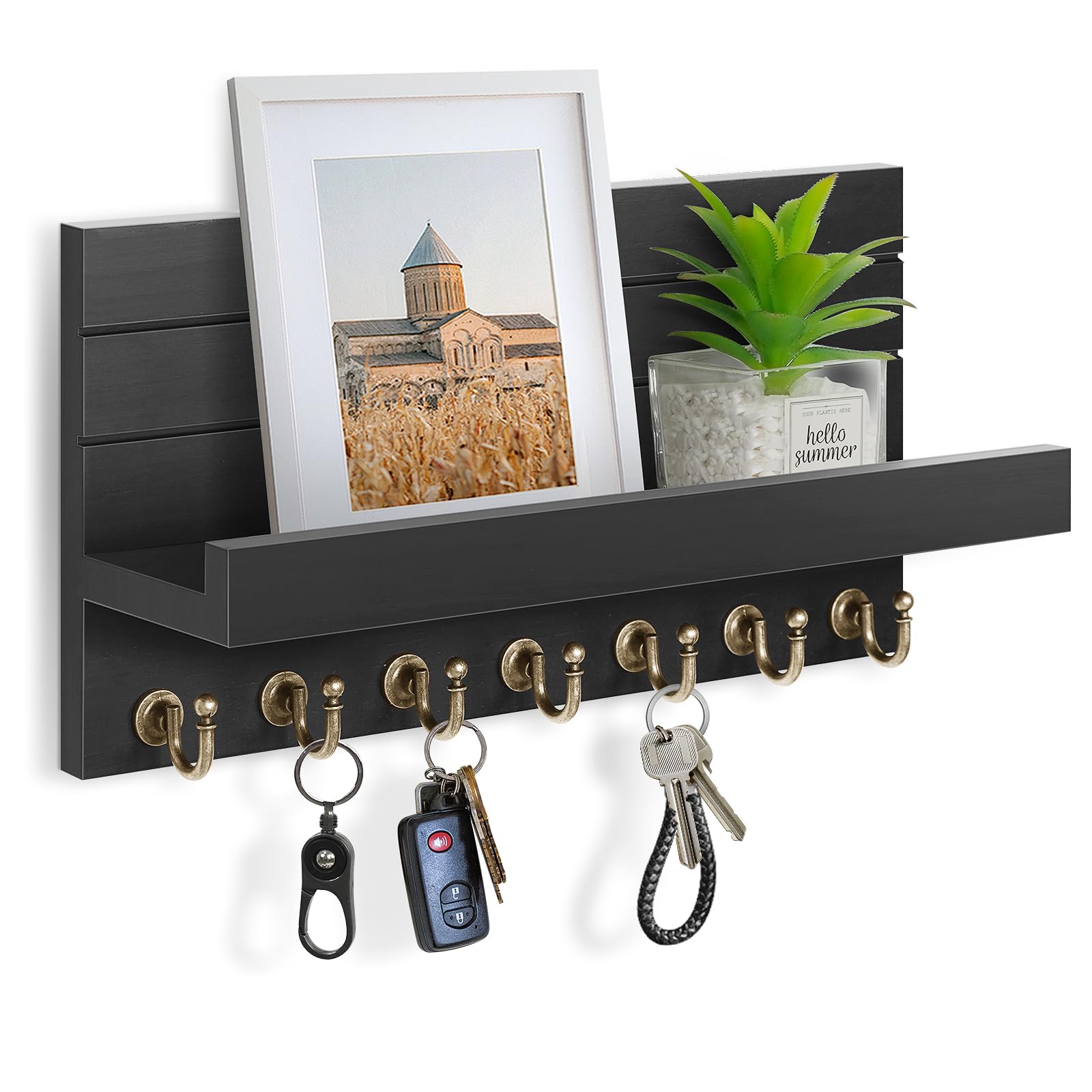 HONJIN Key Holder for Wall: Easy Installation Mail Organizer Wall Mount Hanging Key Rack for Kitchen and Entryway Decor with 5 Sturdy Key Hooks (White)