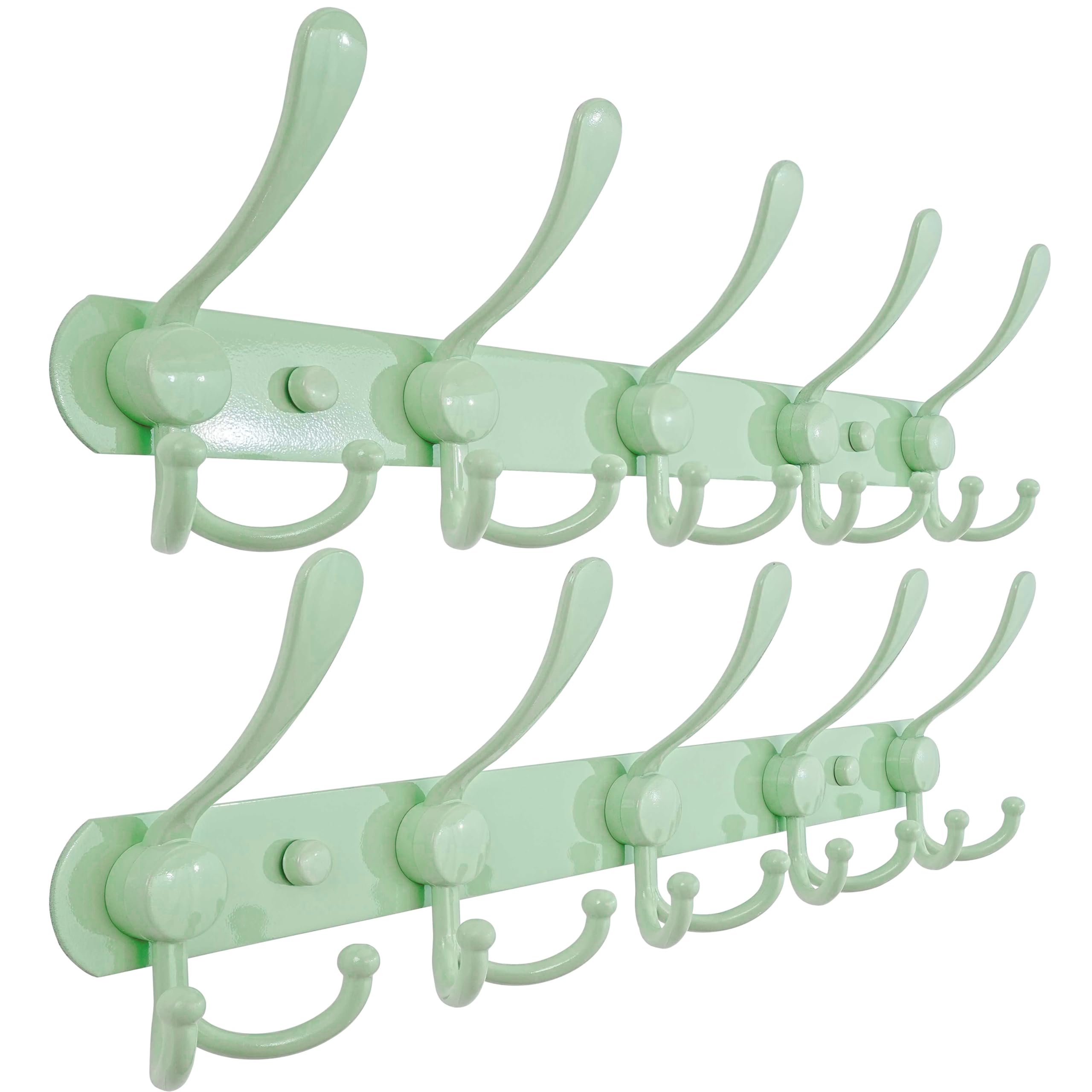 Dseap Coat Rack Wall Mounted - 5 Tri Hooks, Heavy Duty, Stainless Steel, Metal Coat Hook Rail for Coat Hat Towel Purse Robes Mudroom Bathroom Entryway (Black, 2 Packs)