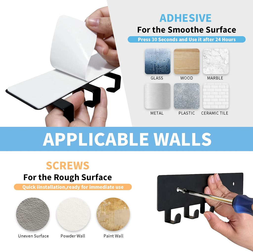 GTK Key Holder for Wall, Key Hooks with 6 Hooks, Wall Mounted Key Holder for Hallway, Self Adhesive Key Rack(Black)