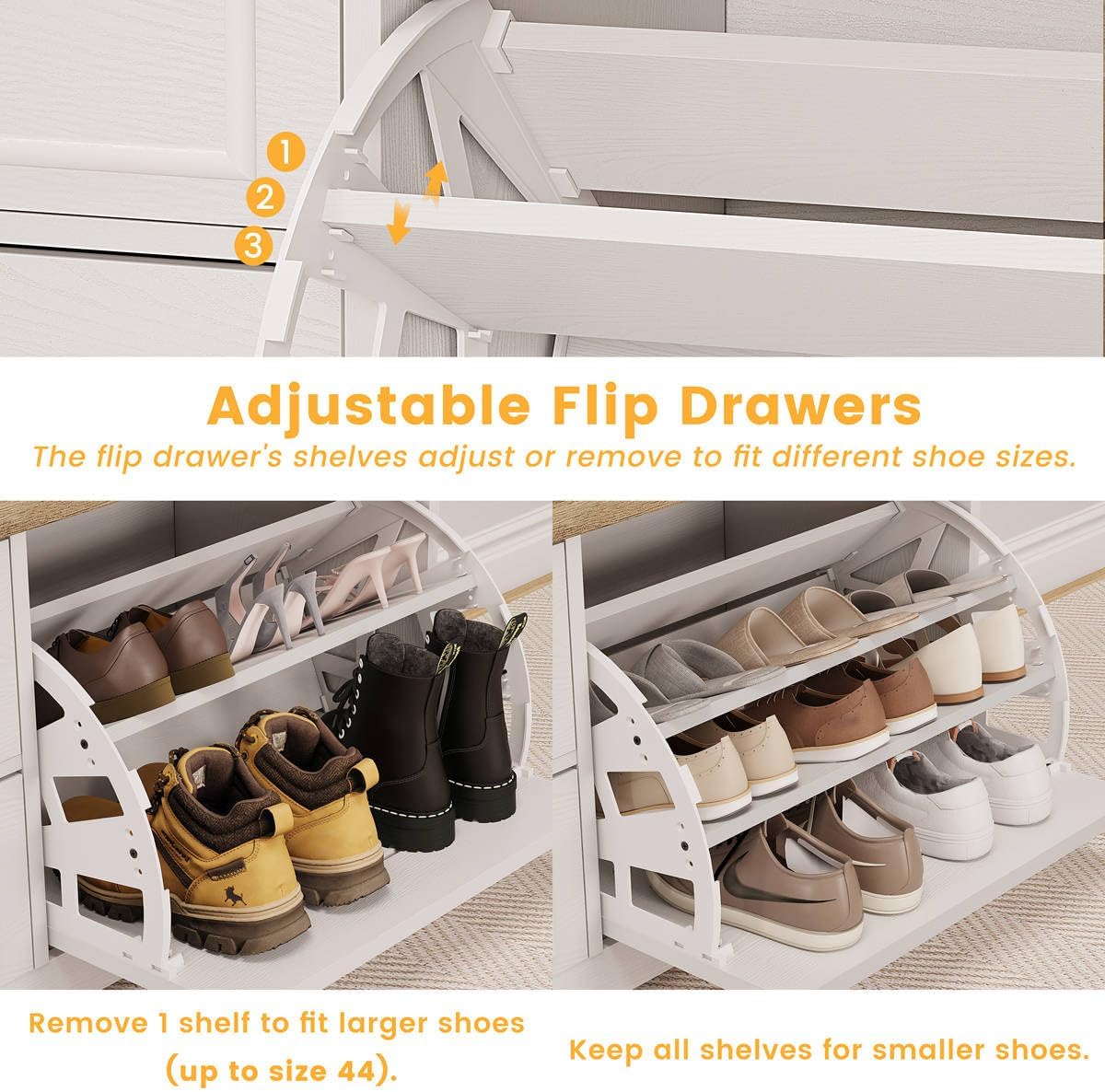 FATORRI Shoe Storage Bench, Entryway Bench with Flip Drawer, Wooden Entry Way Shoe Cabinet for Living Room Hallway (Rustic Oak+White Oak)