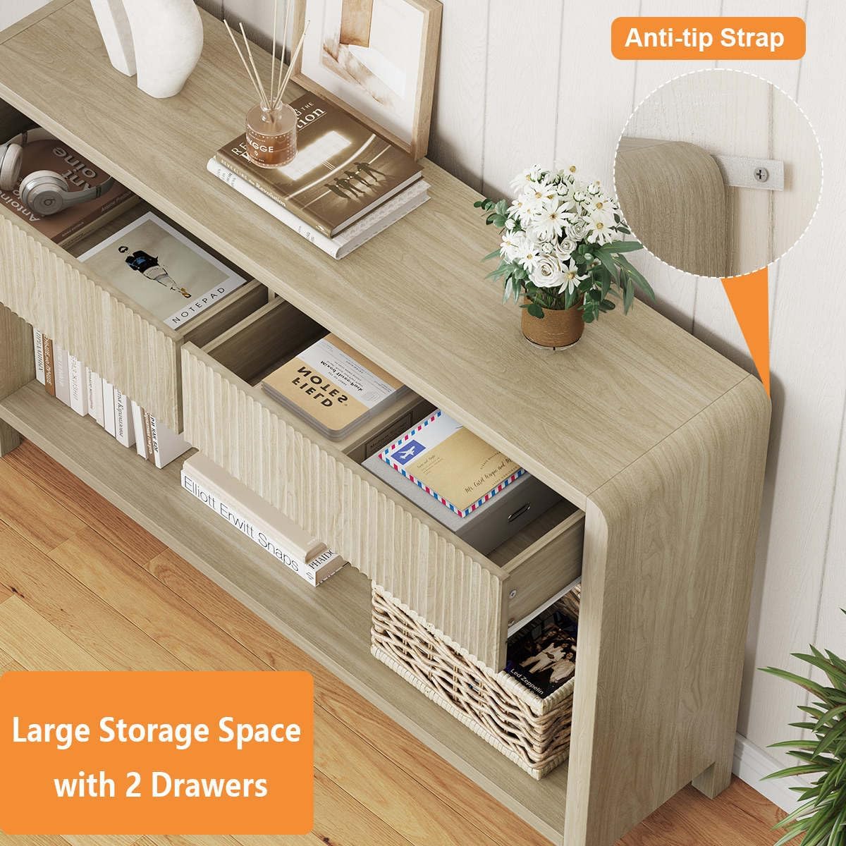 FATORRI Console Table for Entryway Storage, Wood Sofa Tables for Living Room, Couch Table with 2 Drawers for Hallway (47.2 inch, Light Walnut)