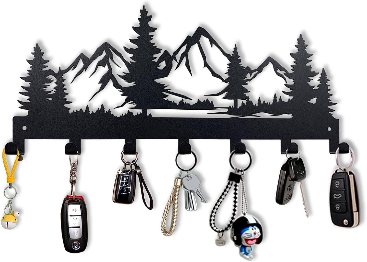 Metal Key Holder, Wall Mounted Key Hooks, Key Holder for Wall, Key Organizer Rack with 7 Hooks, Key Hanger Decor for Kitchen, Entryway, Hallway, Bedroom, Doorway (Mountain 12IN)