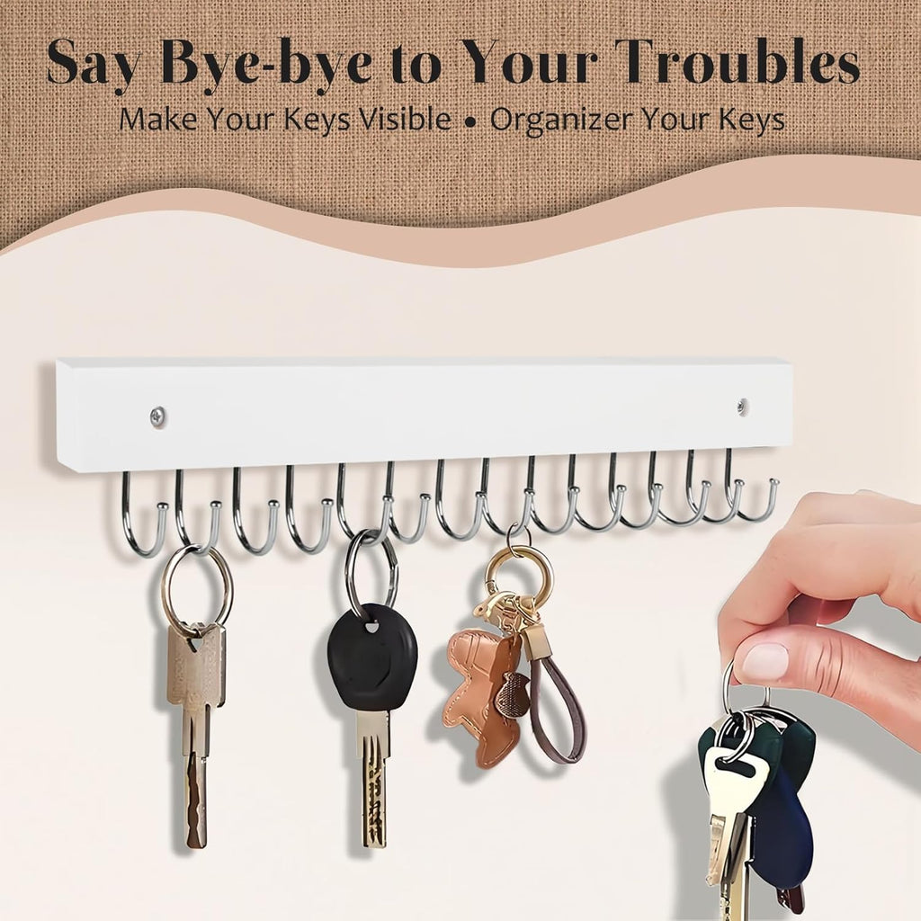 2Pack Key Holder Wall Mount with 28 Rotating 180° Key Hooks, 14.6" Rustproof Organizer Hanger for Apartment Decor, Wall Storage Rack for Entryway, Living Room, Hallway, Bathroom, Kitchen(White)