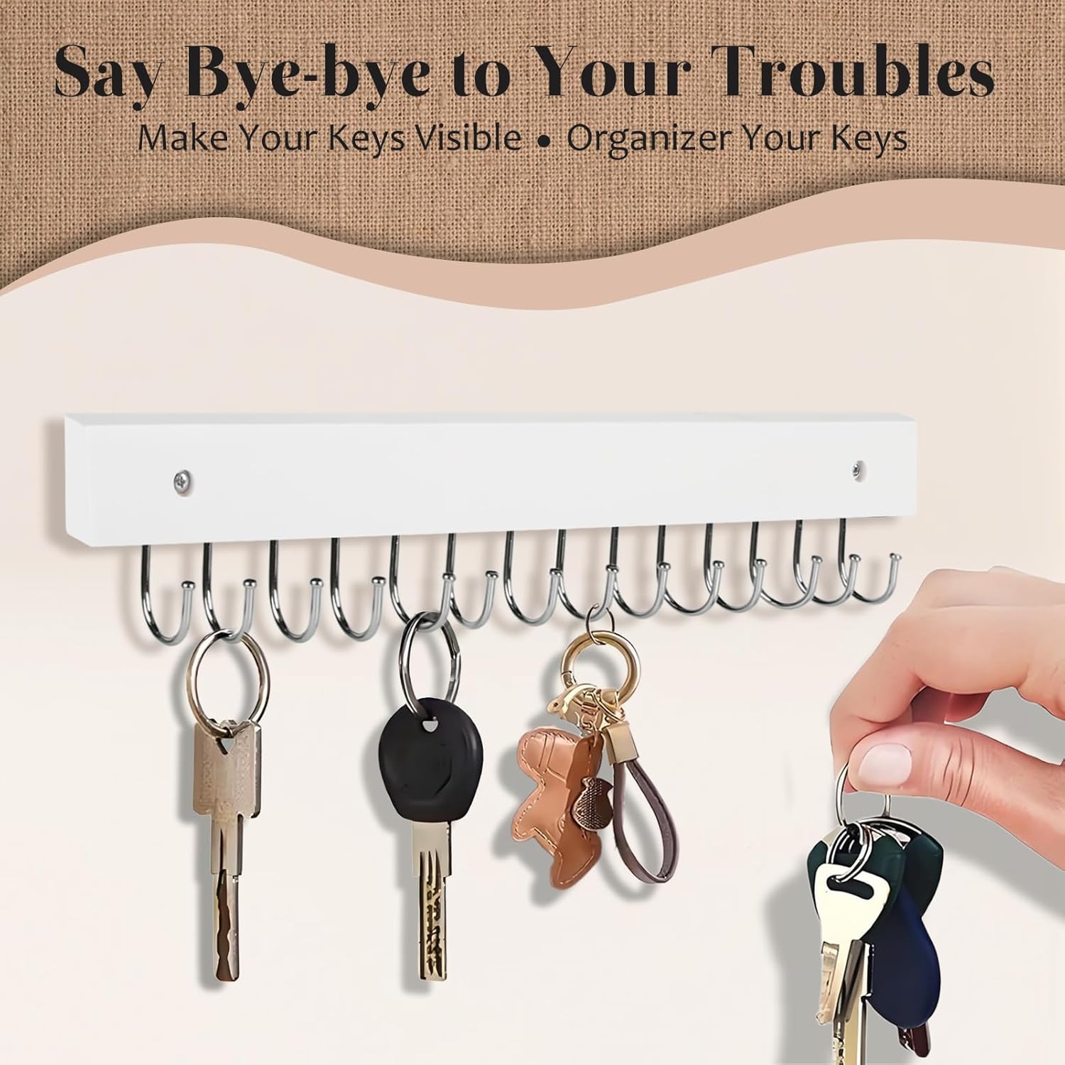 2Pack Key Holder Wall Mount with 28 Rotating 180° Key Hooks, 14.6" Rustproof Organizer Hanger for Apartment Decor, Wall Storage Rack for Entryway, Living Room, Hallway, Bathroom, Kitchen(White)