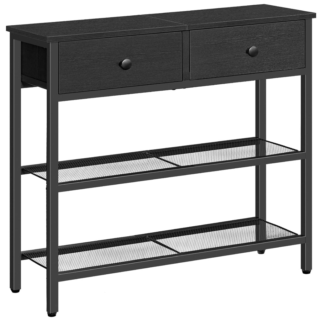 HOOBRO 29.5" Narrow Console Table with 2 Fabric Drawers, Sofa Table, Small Entryway Table with 3-Tier Storage Shelves, Behind Couch Table, for Living Room, Hallway, Rustic Brown and Black BF72XG01