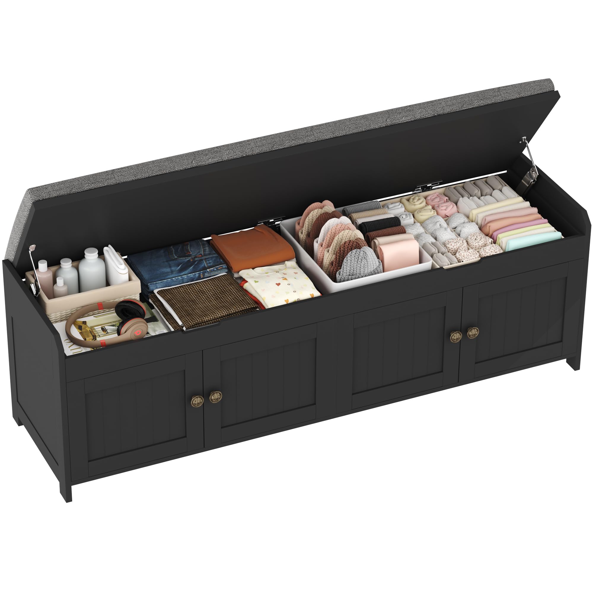 HOMEFORT 41.3" Shoe Bench with Lift Top Storage, Entryway Bench with Cushioned Seat, Wooden End of Bed Bench, Shoe Cabinet Bench with Hidden Storage Space, for Bedroom, Hallway,White