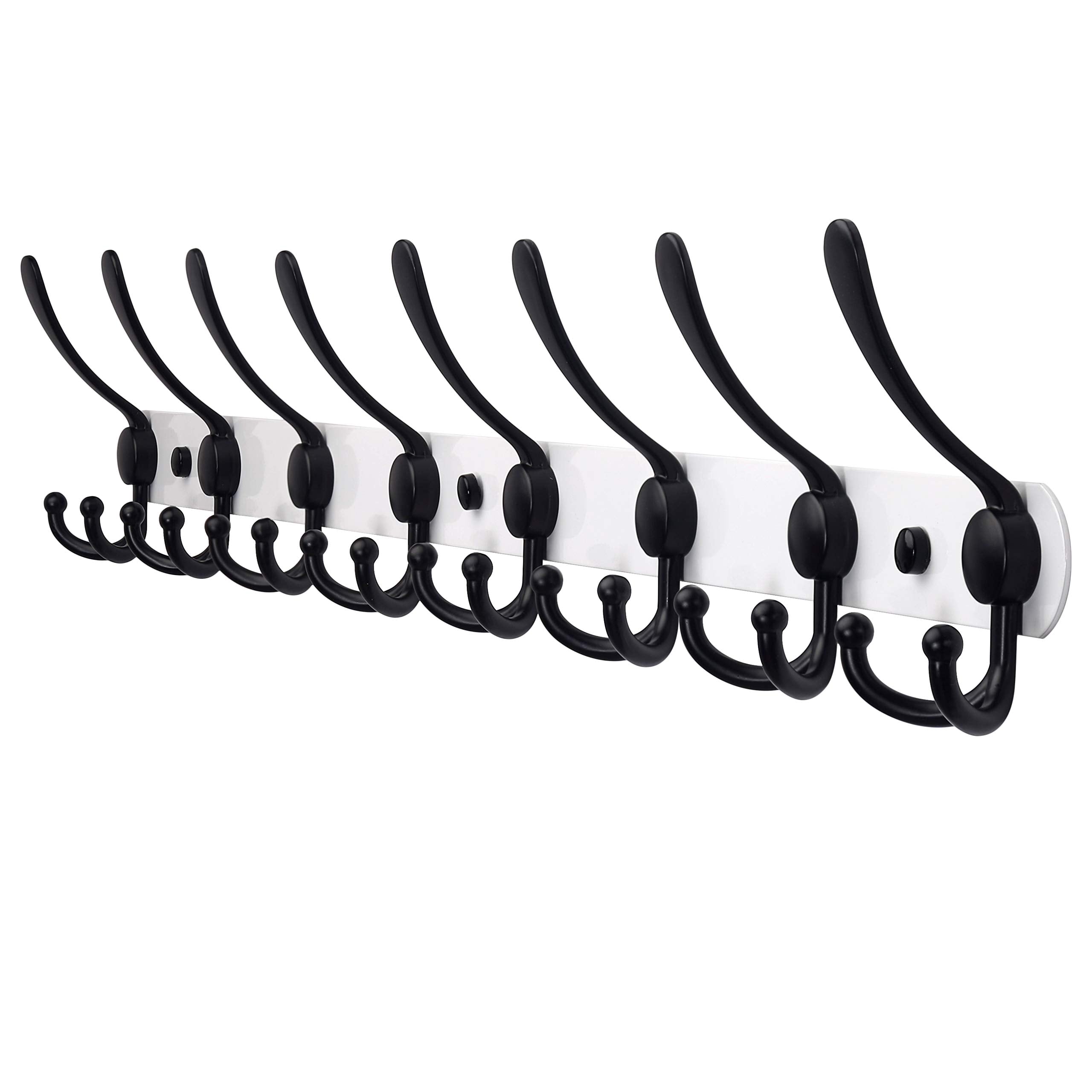 Dseap Coat Rack Wall Mounted - 5 Tri Hooks, Heavy Duty, Stainless Steel, Metal Coat Hook Rail for Coat Hat Towel Purse Robes Mudroom Bathroom Entryway (Black, 2 Packs)