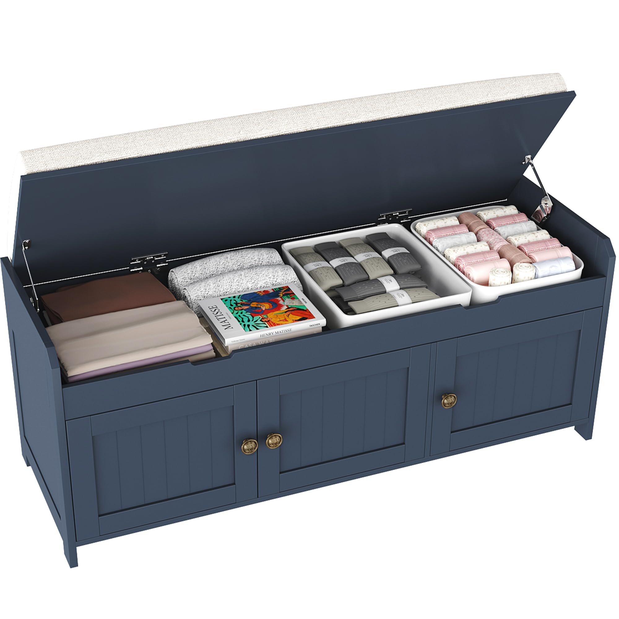 HOMEFORT 41.3" Shoe Bench with Lift Top Storage, Entryway Bench with Cushioned Seat, Wooden End of Bed Bench, Shoe Cabinet Bench with Hidden Storage Space, for Bedroom, Hallway,Blue