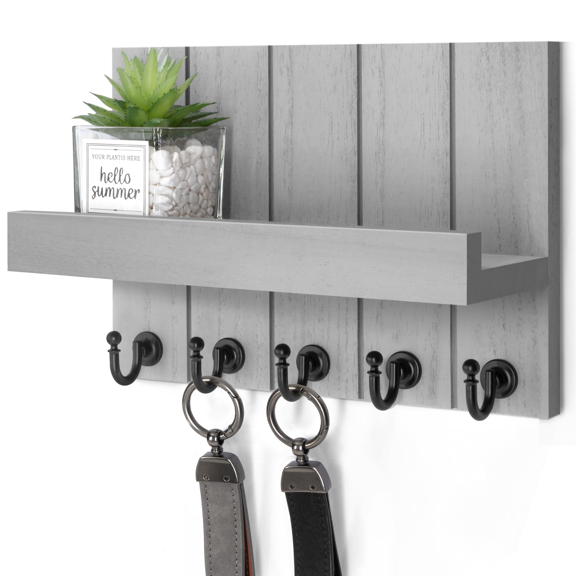 Rebee Vision Decorative Key Holder Wall Mount - Rustic Key Holder for Wall with Shelf and Mail Organizer for Living Room Decor - Home Essentials for Home Improvement (Brown, 3.54" x 10" x 7.28")