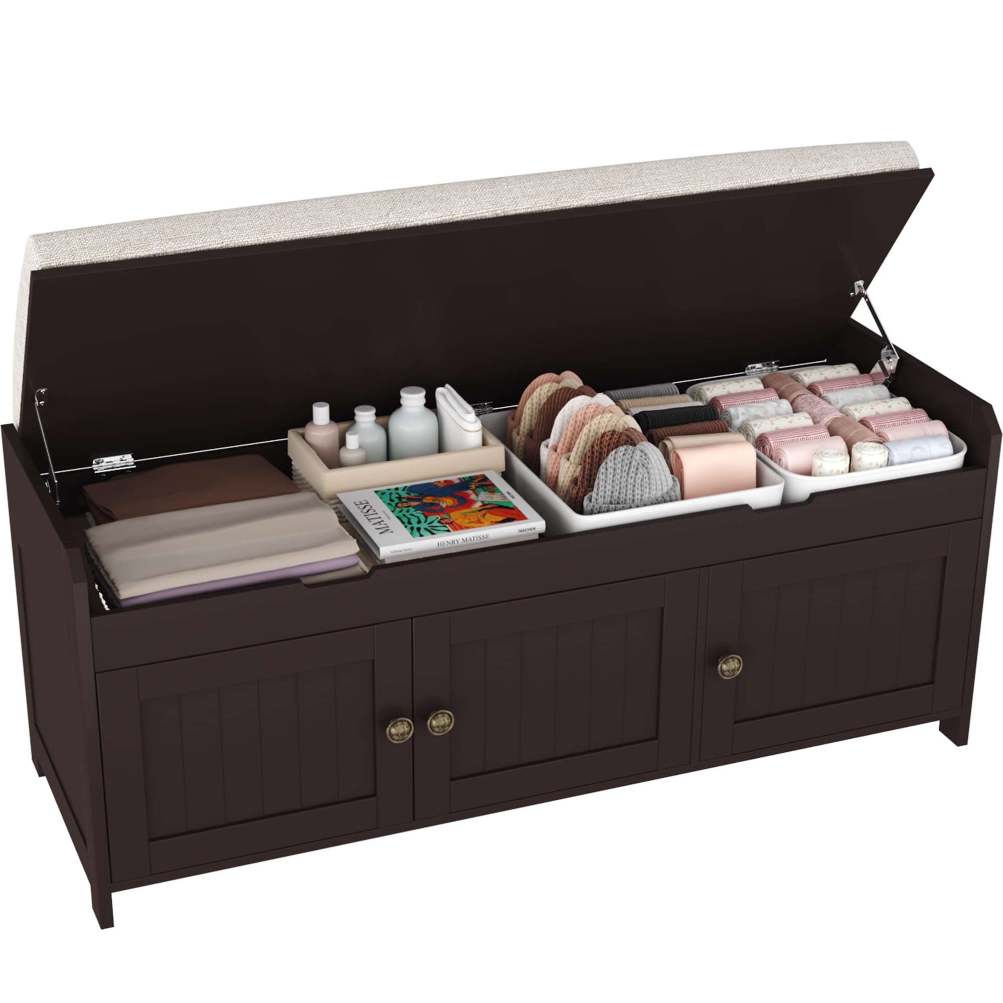 HOMEFORT 41.3" Shoe Bench with Lift Top Storage, Entryway Bench with Cushioned Seat, Wooden End of Bed Bench, Shoe Cabinet Bench with Hidden Storage Space, for Bedroom, Hallway,White