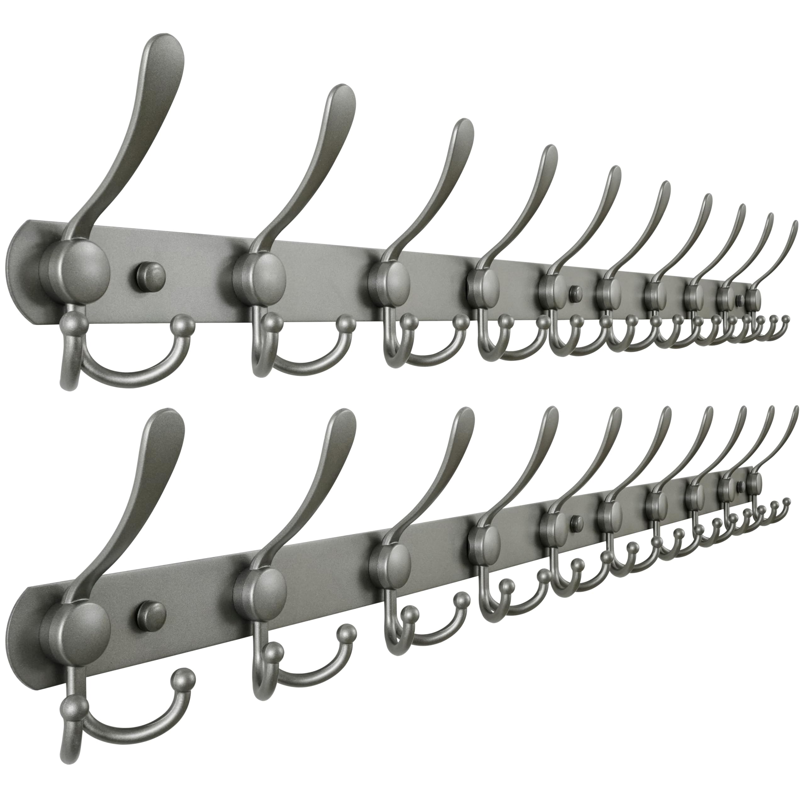 Dseap Coat Rack Wall Mounted - 5 Tri Hooks, Heavy Duty, Stainless Steel, Metal Coat Hook Rail for Coat Hat Towel Purse Robes Mudroom Bathroom Entryway (Black, 2 Packs)