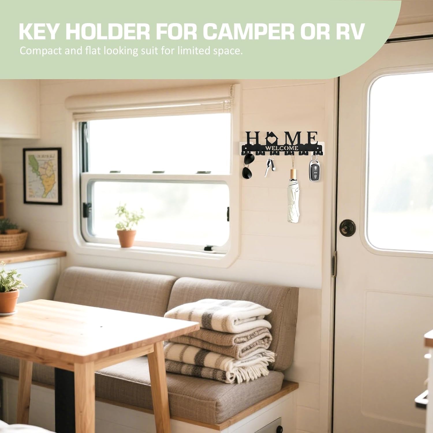 Key Holder Wall Mount, Adhesive Metal Key Hanger with 6 Double Hooks, 2 Installation Methods, Black