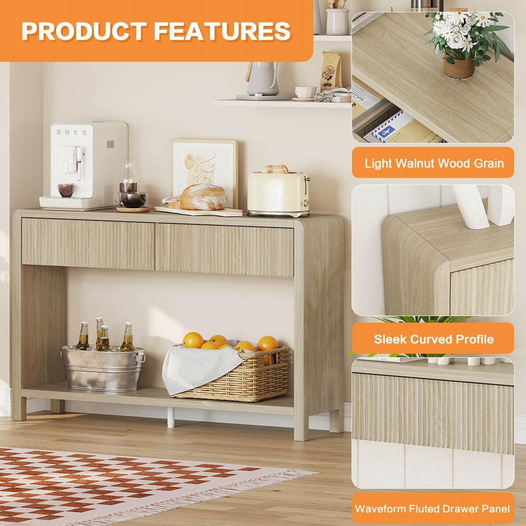 FATORRI Console Table for Entryway Storage, Wood Sofa Tables for Living Room, Couch Table with 2 Drawers for Hallway (47.2 inch, Light Walnut)