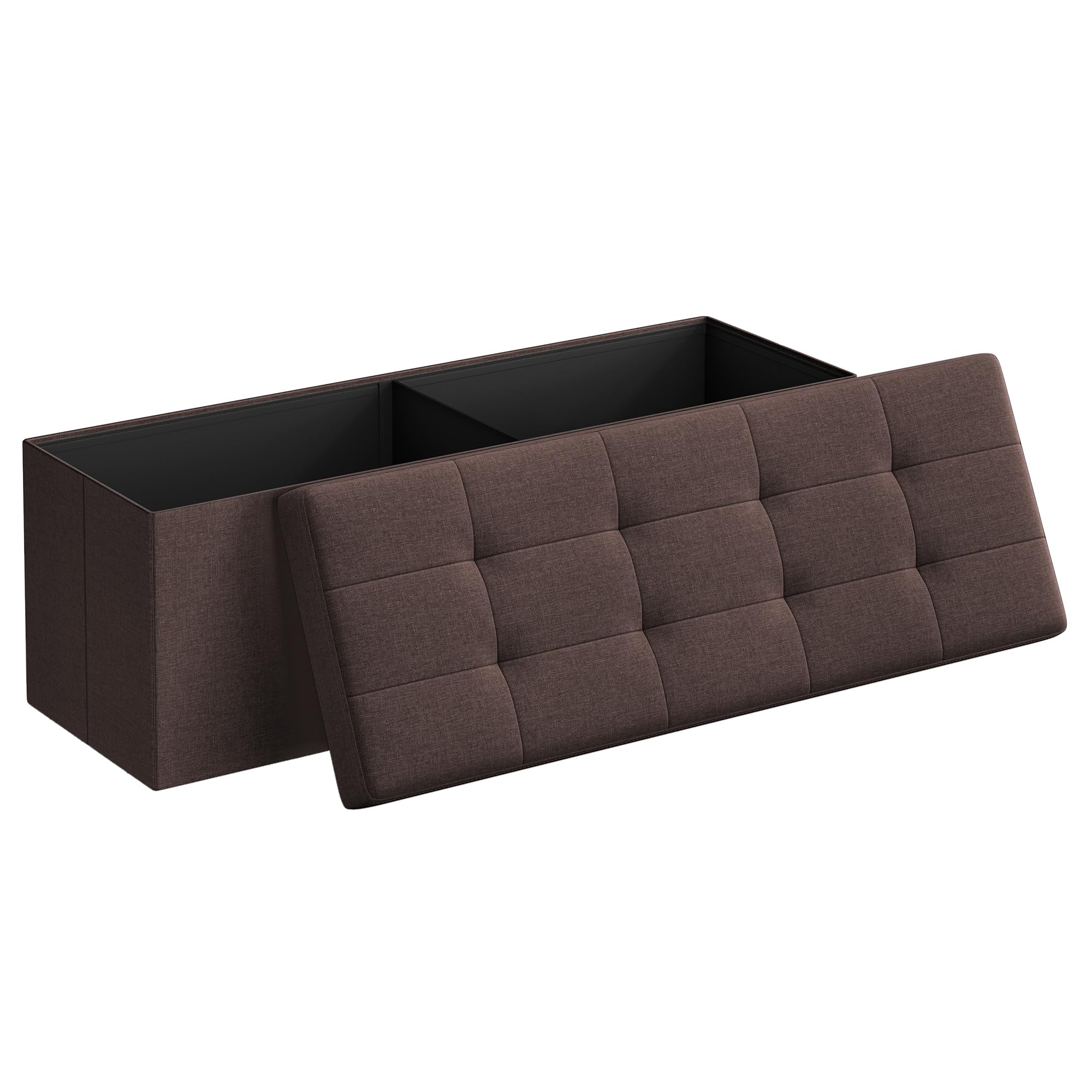 SONGMICS MAZIE Collection - 43 Inches Folding Storage Ottoman Bench, Ottoman Foot Rest, End of Bed Bench, Storage Chest, Load 660 lb, for Living Room, Bedroom, Entryway, Dark Gray ULSF77K
