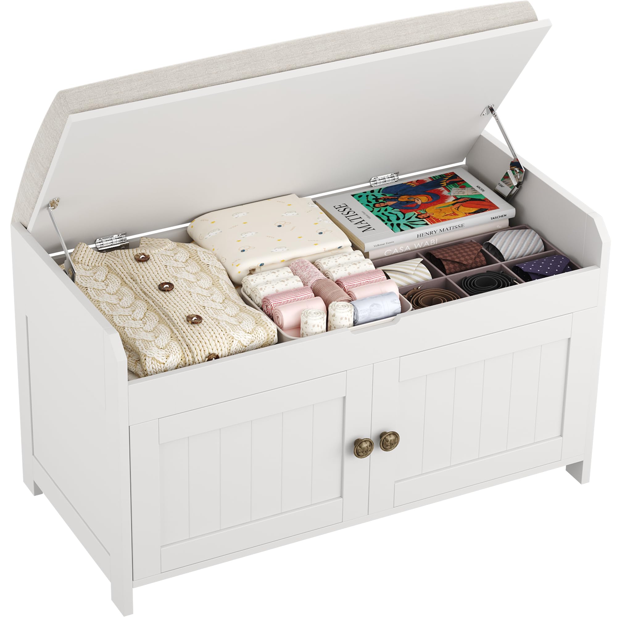 HOMEFORT 41.3" Shoe Bench with Lift Top Storage, Entryway Bench with Cushioned Seat, Wooden End of Bed Bench, Shoe Cabinet Bench with Hidden Storage Space, for Bedroom, Hallway,White