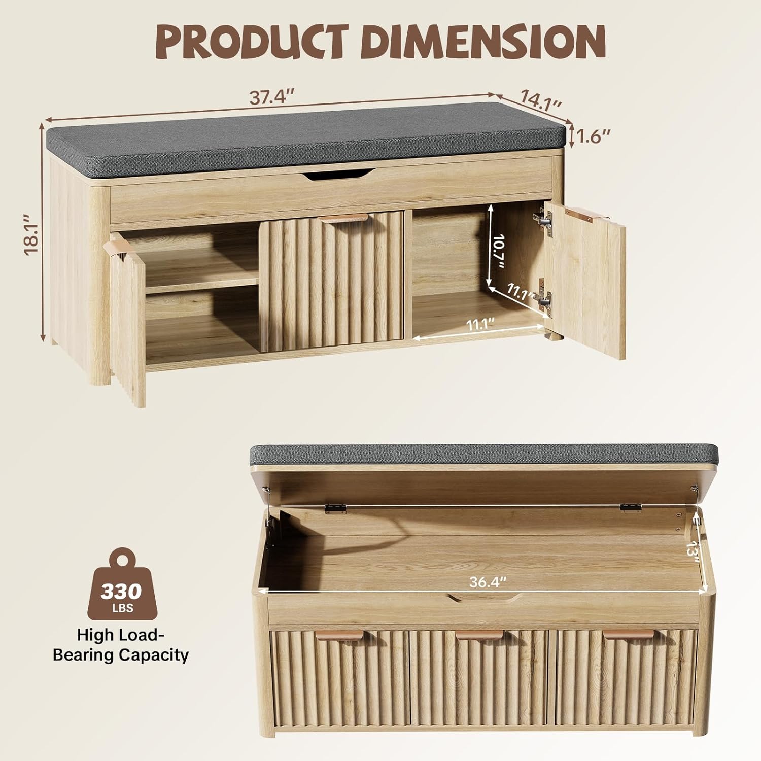 Shoe Bench with Storage - Lift Top Entryway Bench with Hidden Storage, Shoe Rack with Adjustable Shelves and Cushioned Seat, Wooden End of Bed Bench for Bedroom, Living Room and Hallway,Nature