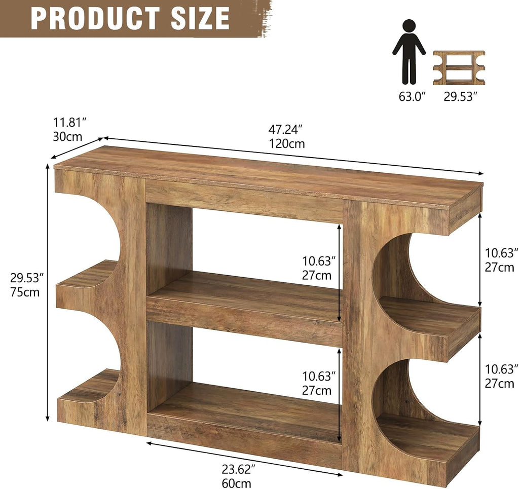 Tohomeor Console Tables for Entryway 47.24-Inch, Wooden Sofa Table Behind The Couch, Farmhouse Wooden Entry Foyer Tables for Entrance Hallway Living Room Home, Retro Brown