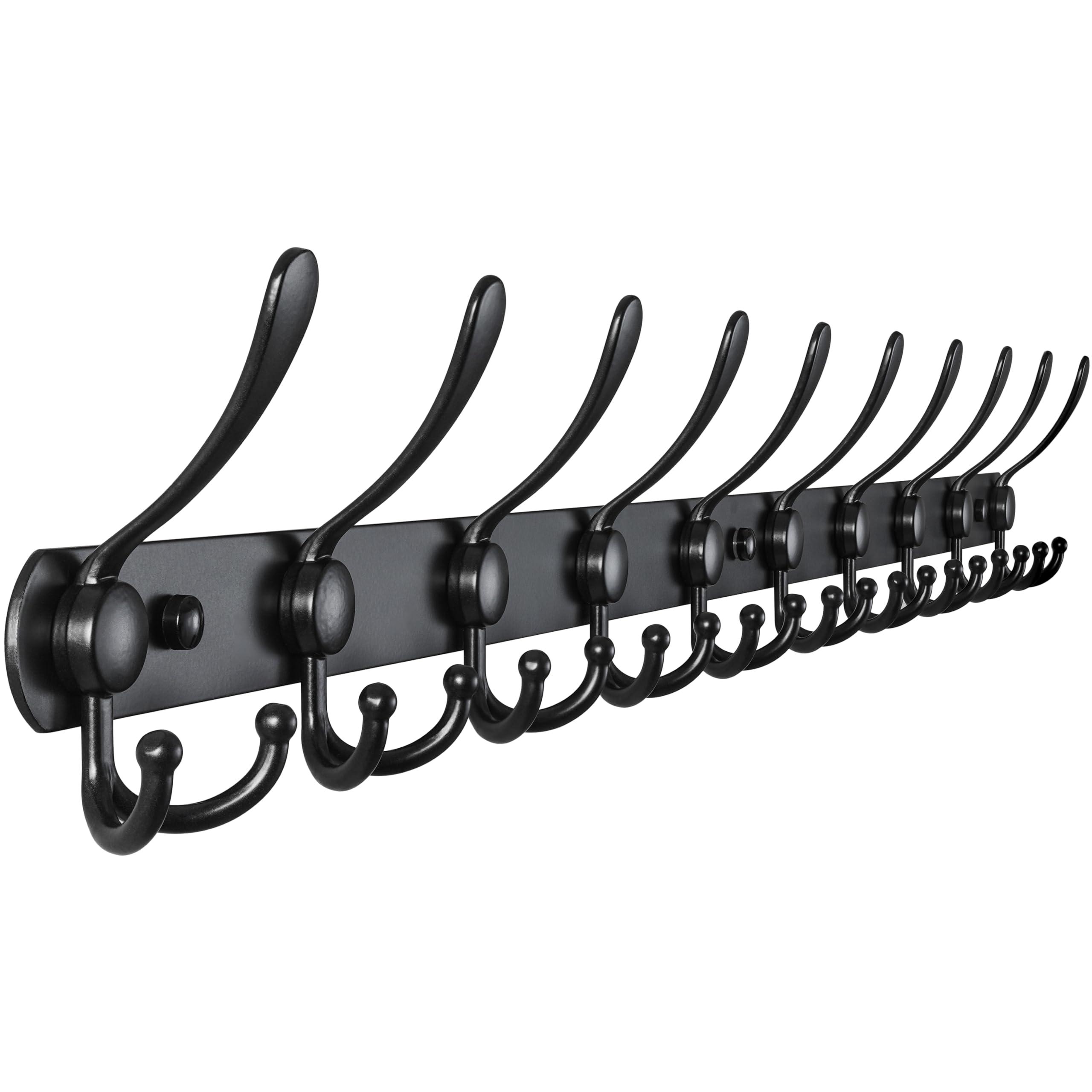 Dseap Coat Rack Wall Mounted - 5 Tri Hooks, Heavy Duty, Stainless Steel, Metal Coat Hook Rail for Coat Hat Towel Purse Robes Mudroom Bathroom Entryway (Black, 2 Packs)