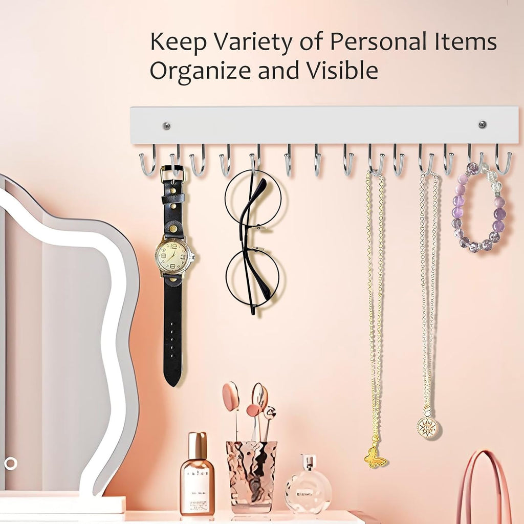 2Pack Key Holder Wall Mount with 28 Rotating 180° Key Hooks, 14.6" Rustproof Organizer Hanger for Apartment Decor, Wall Storage Rack for Entryway, Living Room, Hallway, Bathroom, Kitchen(White)