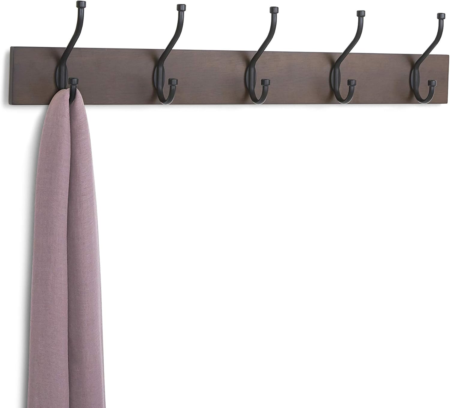 Amazon Basics Wall-Mounted Metal Coat Rack, 5 Hooks, Espresso | Farmhouse, Rectangular
