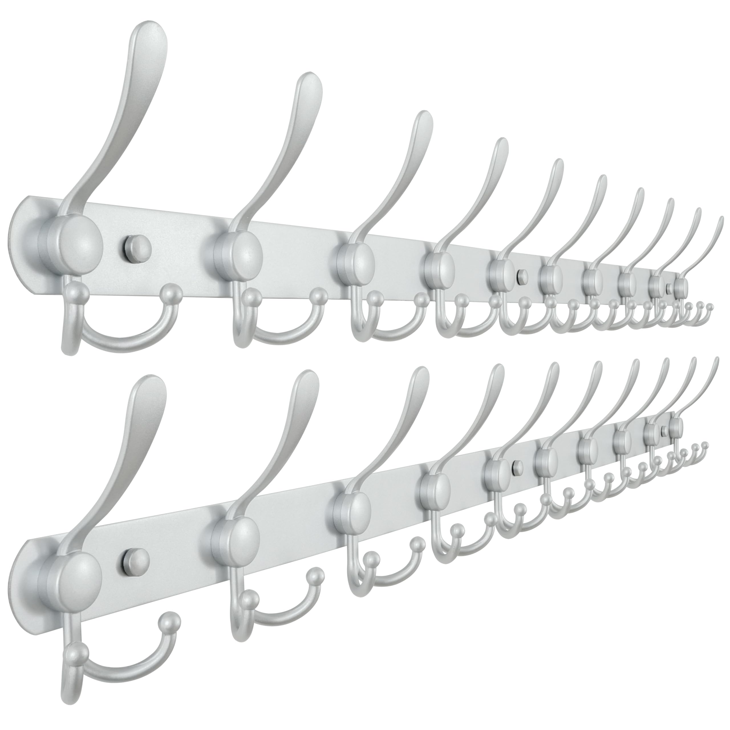 Dseap Coat Rack Wall Mounted - 5 Tri Hooks, Heavy Duty, Stainless Steel, Metal Coat Hook Rail for Coat Hat Towel Purse Robes Mudroom Bathroom Entryway (Black, 2 Packs)