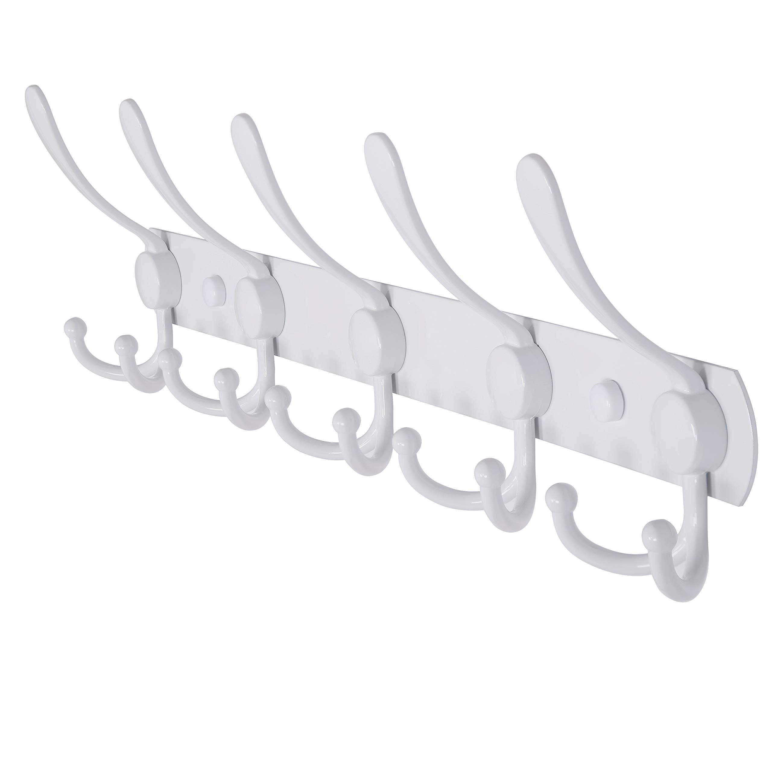 Dseap Coat Rack Wall Mounted - 5 Tri Hooks, Heavy Duty, Stainless Steel, Metal Coat Hook Rail for Coat Hat Towel Purse Robes Mudroom Bathroom Entryway (Black, 2 Packs)