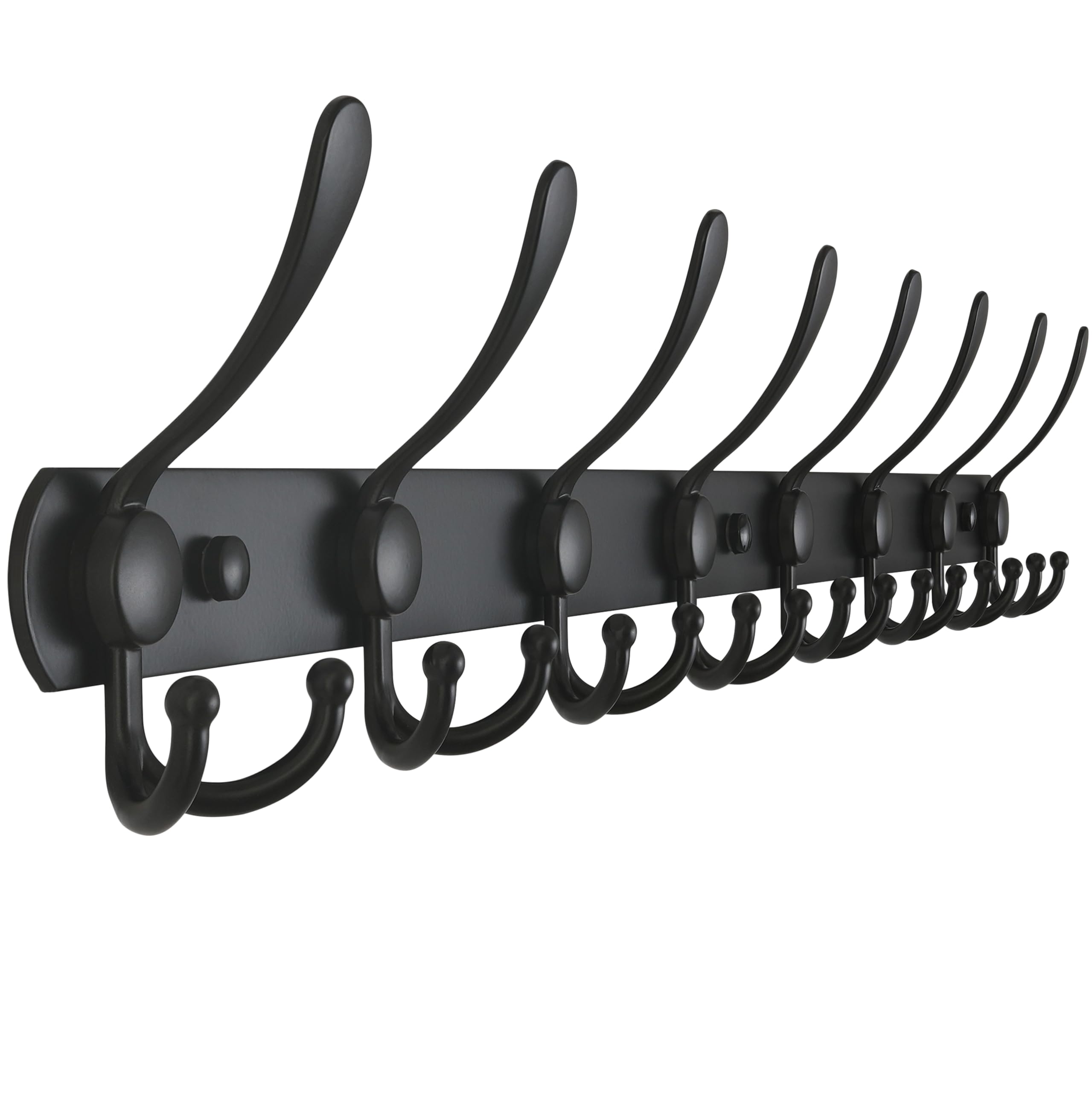Dseap Coat Rack Wall Mounted - 5 Tri Hooks, Heavy Duty, Stainless Steel, Metal Coat Hook Rail for Coat Hat Towel Purse Robes Mudroom Bathroom Entryway (Black, 2 Packs)