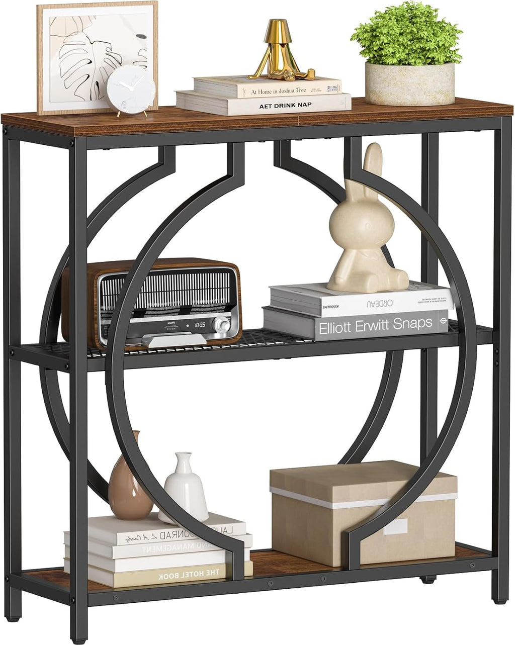 Snughome Entryway Table with 3 Tier Storage Shelves, Narrow Console Table Industrial Sofa Table with Circle Base, Behind The Couch Entrance Table for Hallway, Living Room, Foyer