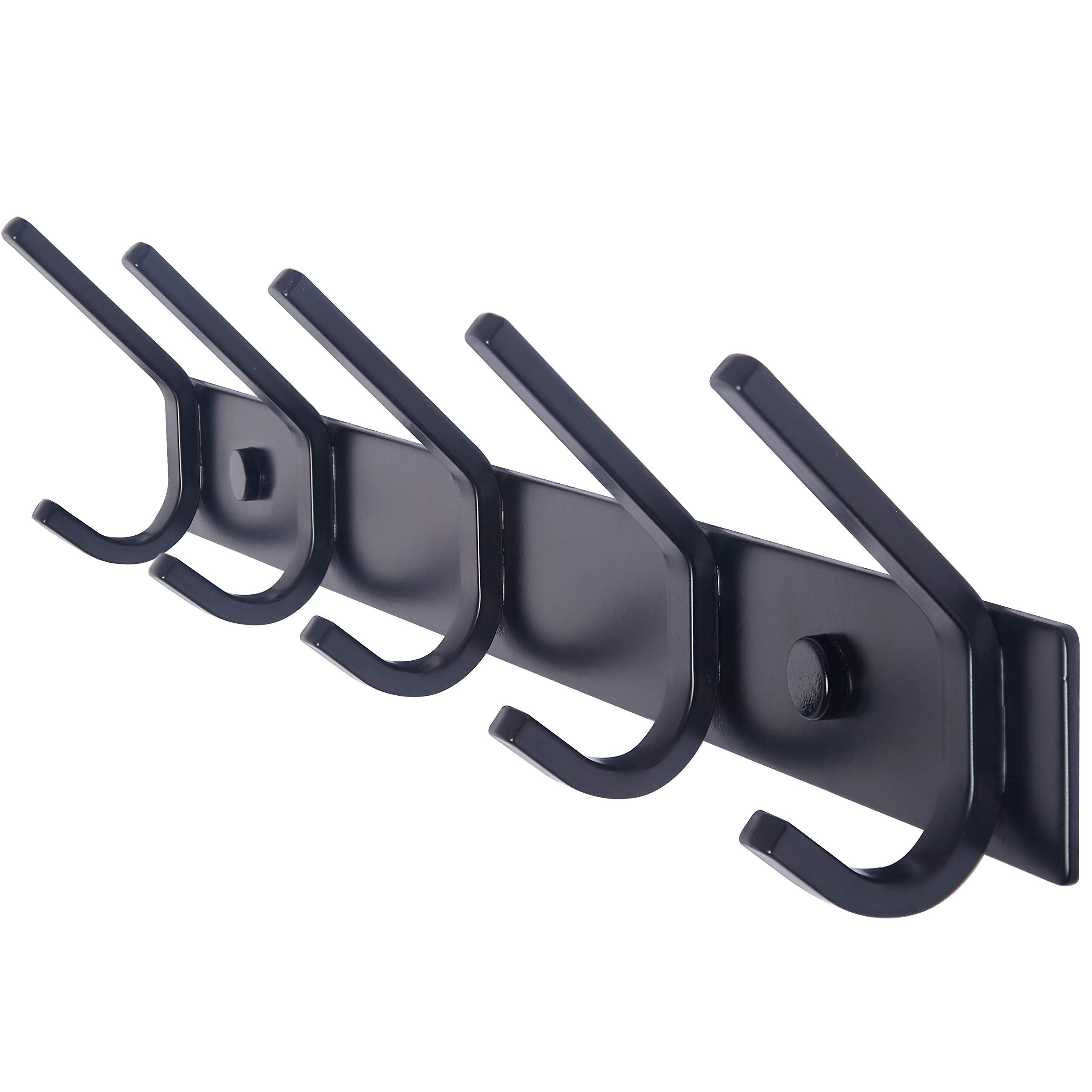 WEBI Coat Rack Wall Mounted,17-1/8 Inch Hooks for Hanging Coats,Heavy Duty Metal Hook Rail with 6 Double Dual Hooks Hanger Wall Mount for Purse Clothes Jacket Backpack Entryway,Black