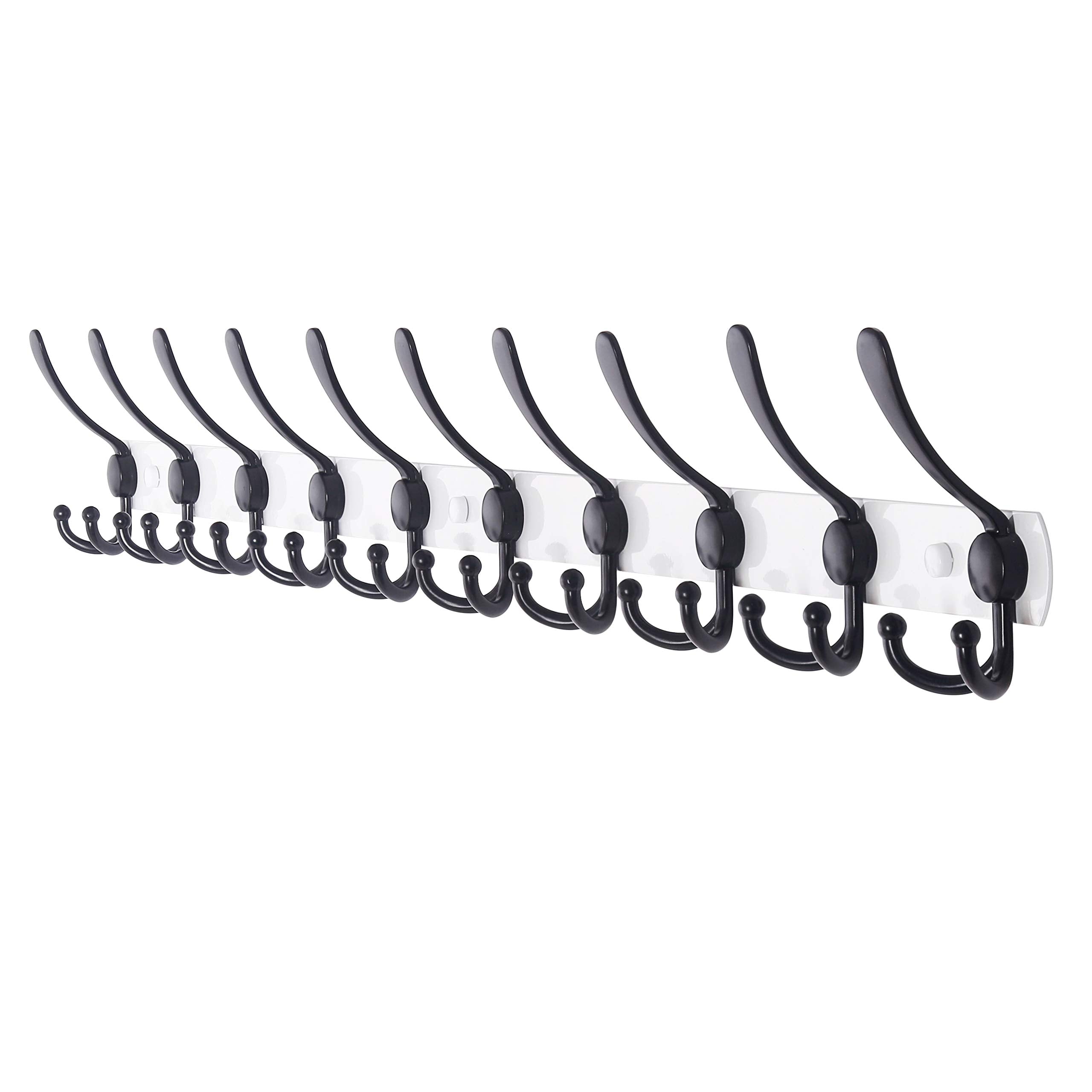 Dseap Coat Rack Wall Mounted - 5 Tri Hooks, Heavy Duty, Stainless Steel, Metal Coat Hook Rail for Coat Hat Towel Purse Robes Mudroom Bathroom Entryway (Black, 2 Packs)