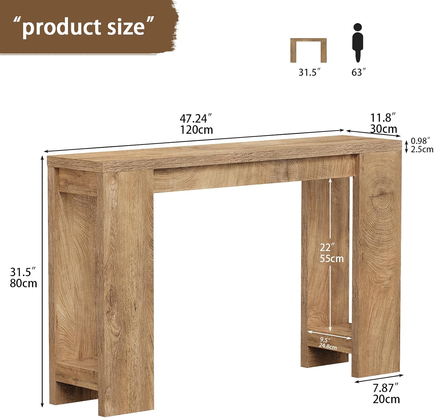 Tohomeor Entryway Console Table, Farmhouse Narrow Sofa Table Behind Couch, Wood Rectangular Accent Table for Living Room Hallway Entrance Foyer, Rustic Wood Grain