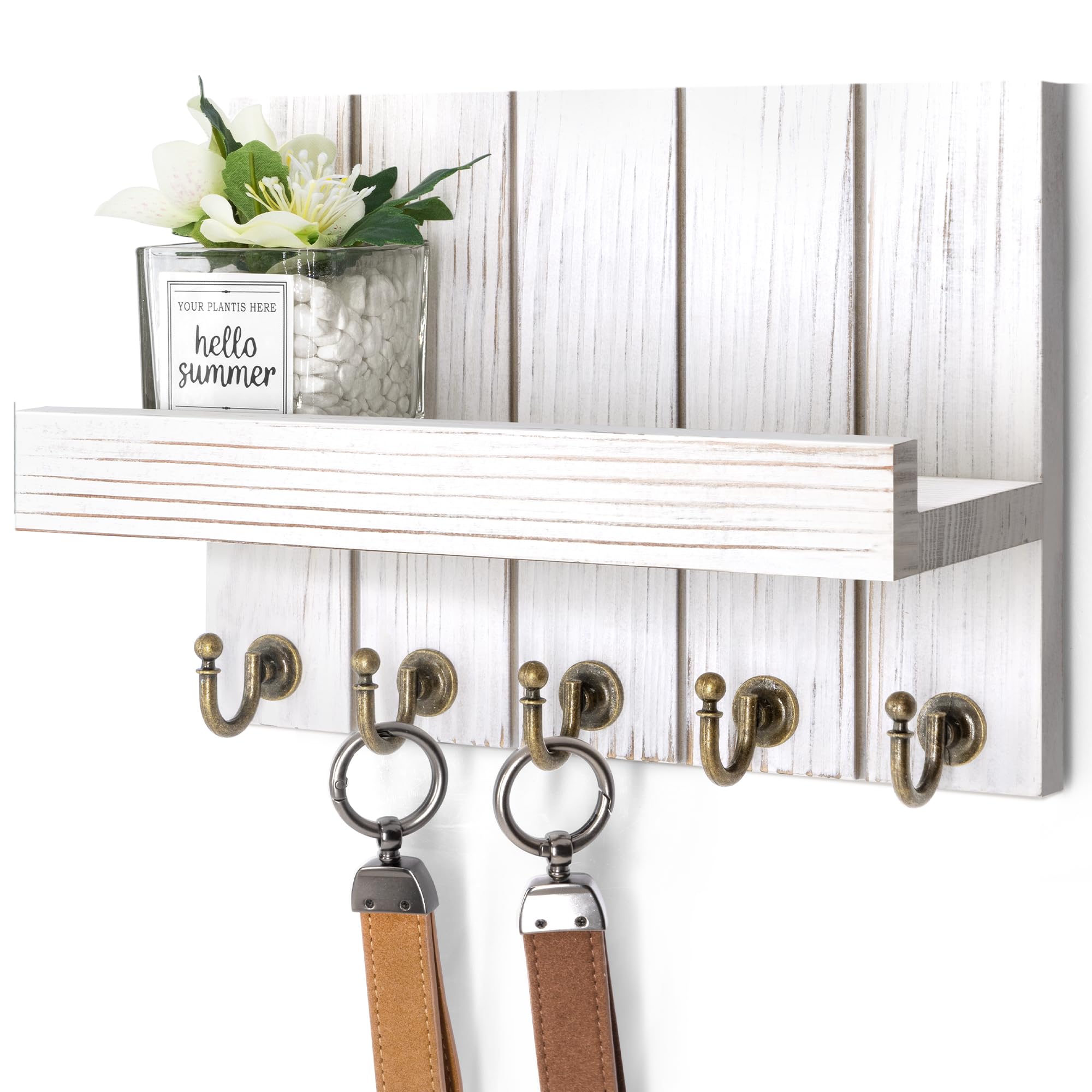 Rebee Vision Decorative Key Holder Wall Mount - Rustic Key Holder for Wall with Shelf and Mail Organizer for Living Room Decor - Home Essentials for Home Improvement (Brown, 3.54" x 10" x 7.28")