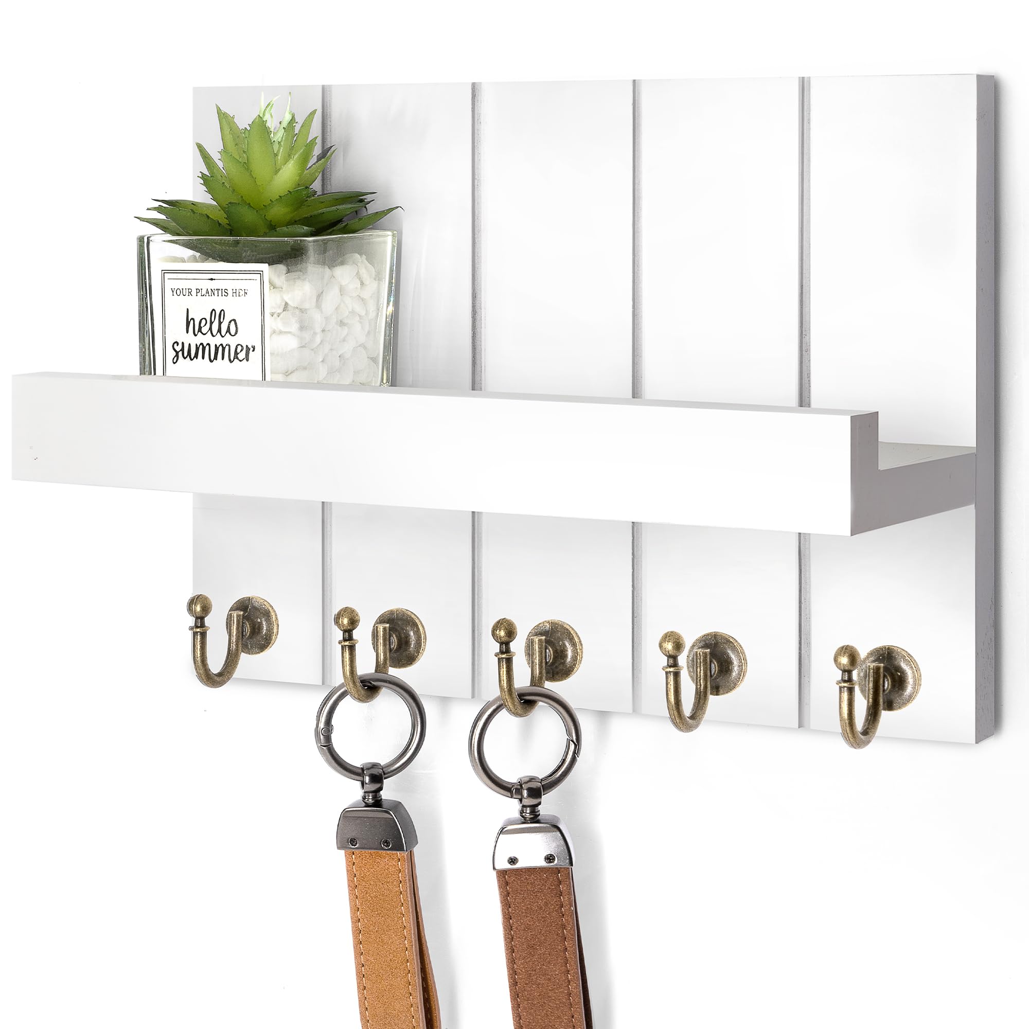 Rebee Vision Decorative Key Holder Wall Mount - Rustic Key Holder for Wall with Shelf and Mail Organizer for Living Room Decor - Home Essentials for Home Improvement (Brown, 3.54" x 10" x 7.28")