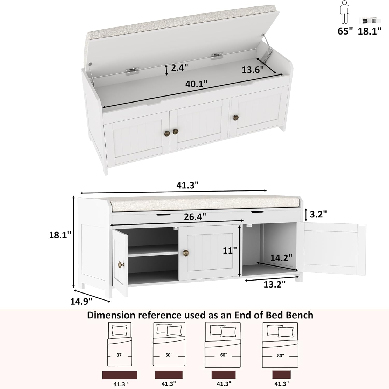 HOMEFORT 41.3" Shoe Bench with Lift Top Storage, Entryway Bench with Cushioned Seat, Wooden End of Bed Bench, Shoe Cabinet Bench with Hidden Storage Space, for Bedroom, Hallway,White