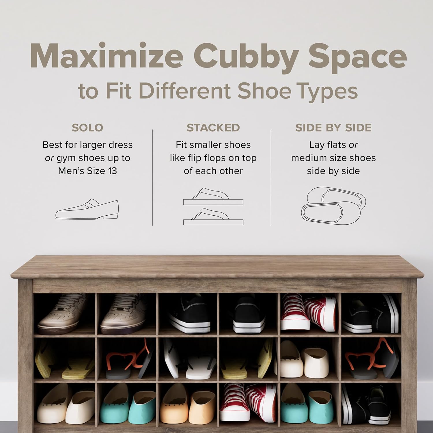 Prepac White Hall Bench with Storage and Seating: 24-Shoe Cubby Bench, Ideal White Shoe Rack for Entryway, Sized 15.5" D x 60" W x 20.25" H