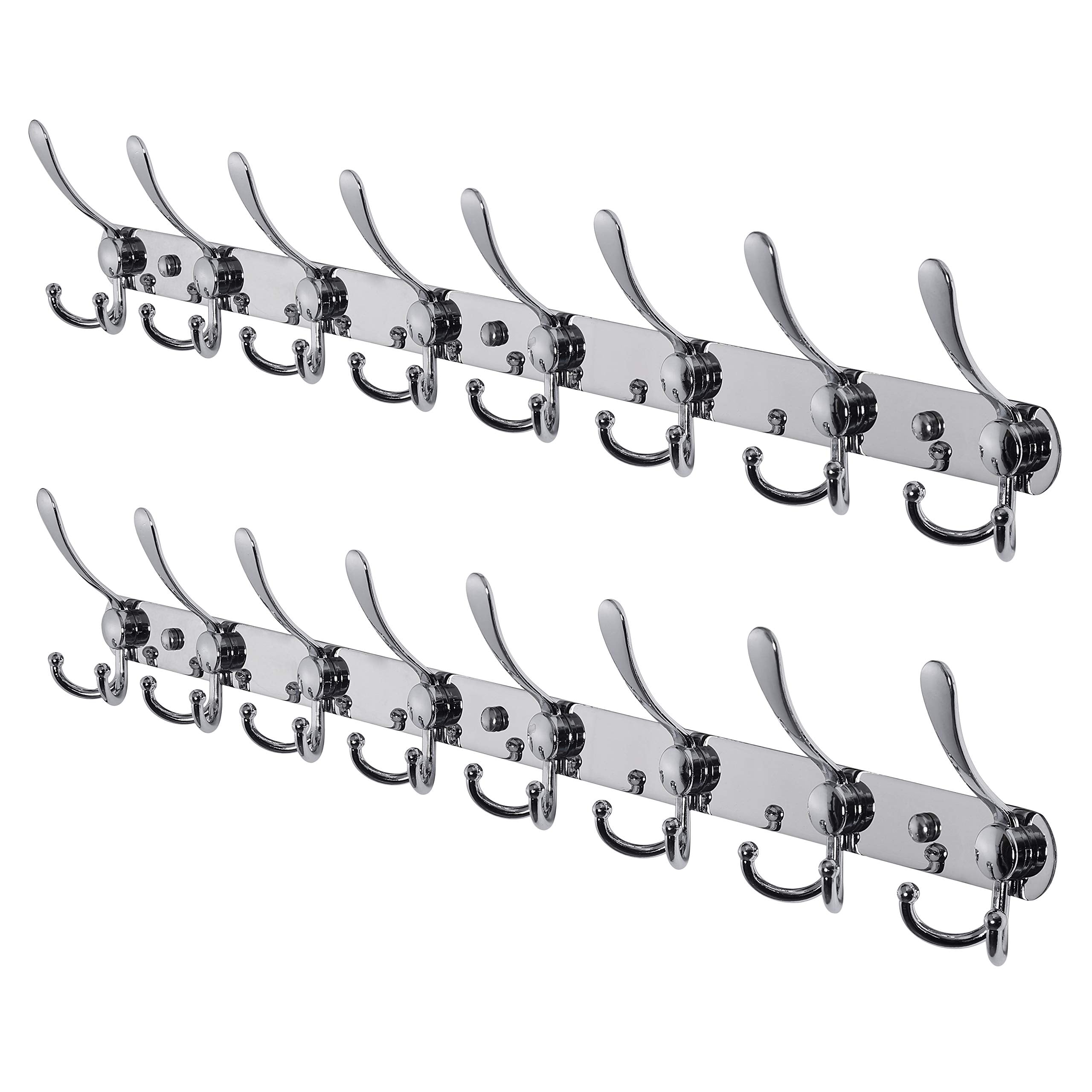 Dseap Coat Rack Wall Mounted - 5 Tri Hooks, Heavy Duty, Stainless Steel, Metal Coat Hook Rail for Coat Hat Towel Purse Robes Mudroom Bathroom Entryway (Black, 2 Packs)