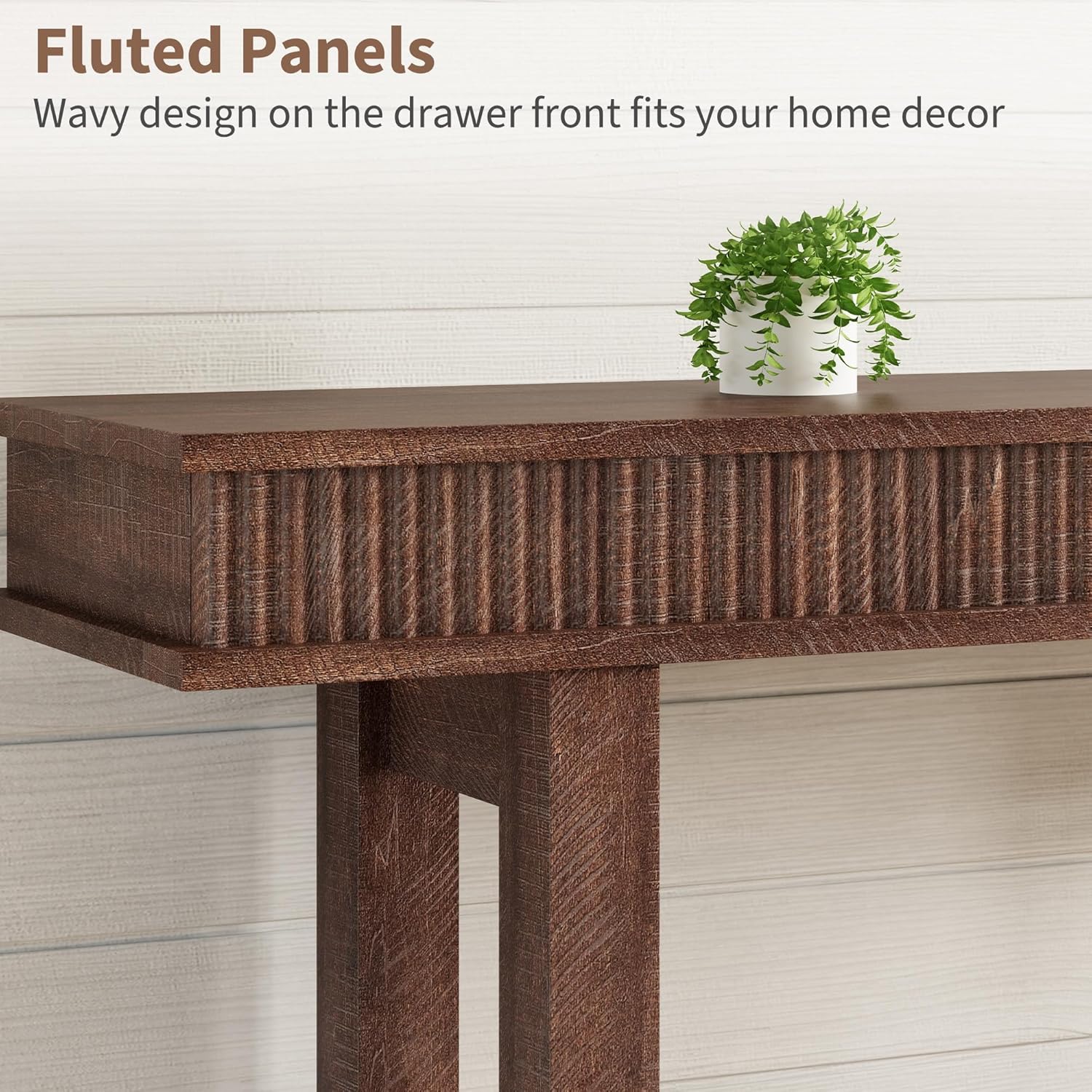 Garvee Farmhouse Fluted Console Table, 2 Tier Wooden Entryway Table with Shelf Storage, Rectangular Narrow Sofa Table Behind Couch, Entry Table Foyer Hallway Table for Entrance, Hallway, Living Room