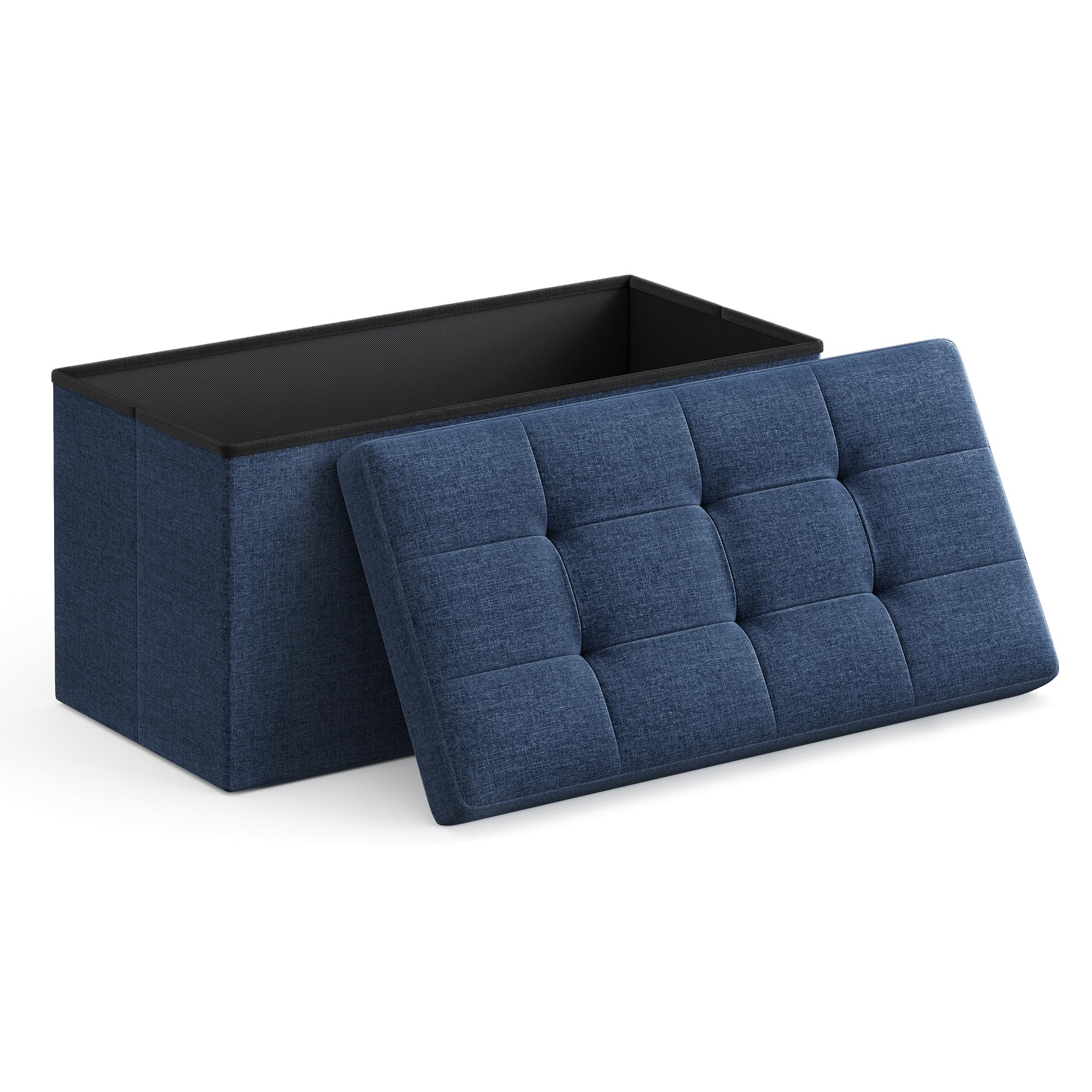 SONGMICS MAZIE Collection - 43 Inches Folding Storage Ottoman Bench, Ottoman Foot Rest, End of Bed Bench, Storage Chest, Load 660 lb, for Living Room, Bedroom, Entryway, Dark Gray ULSF77K