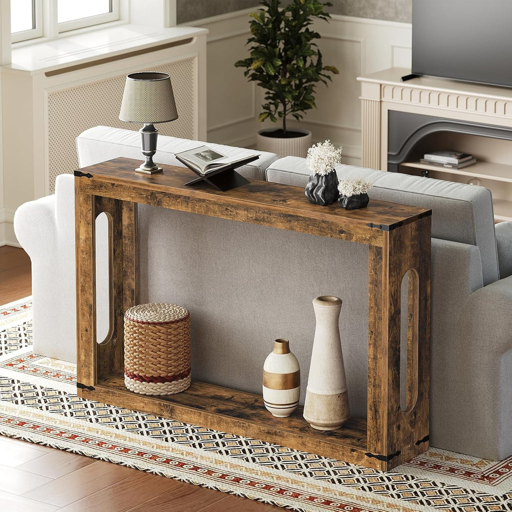YATINEY Farmhouse Console Table, 47.2 Inches Wooden Sofa Table, Behind Couch Table with Storage, Industrial Hallway Accent Table for Living Room, Entryway, Hallway, Rustic Brown CT24BR
