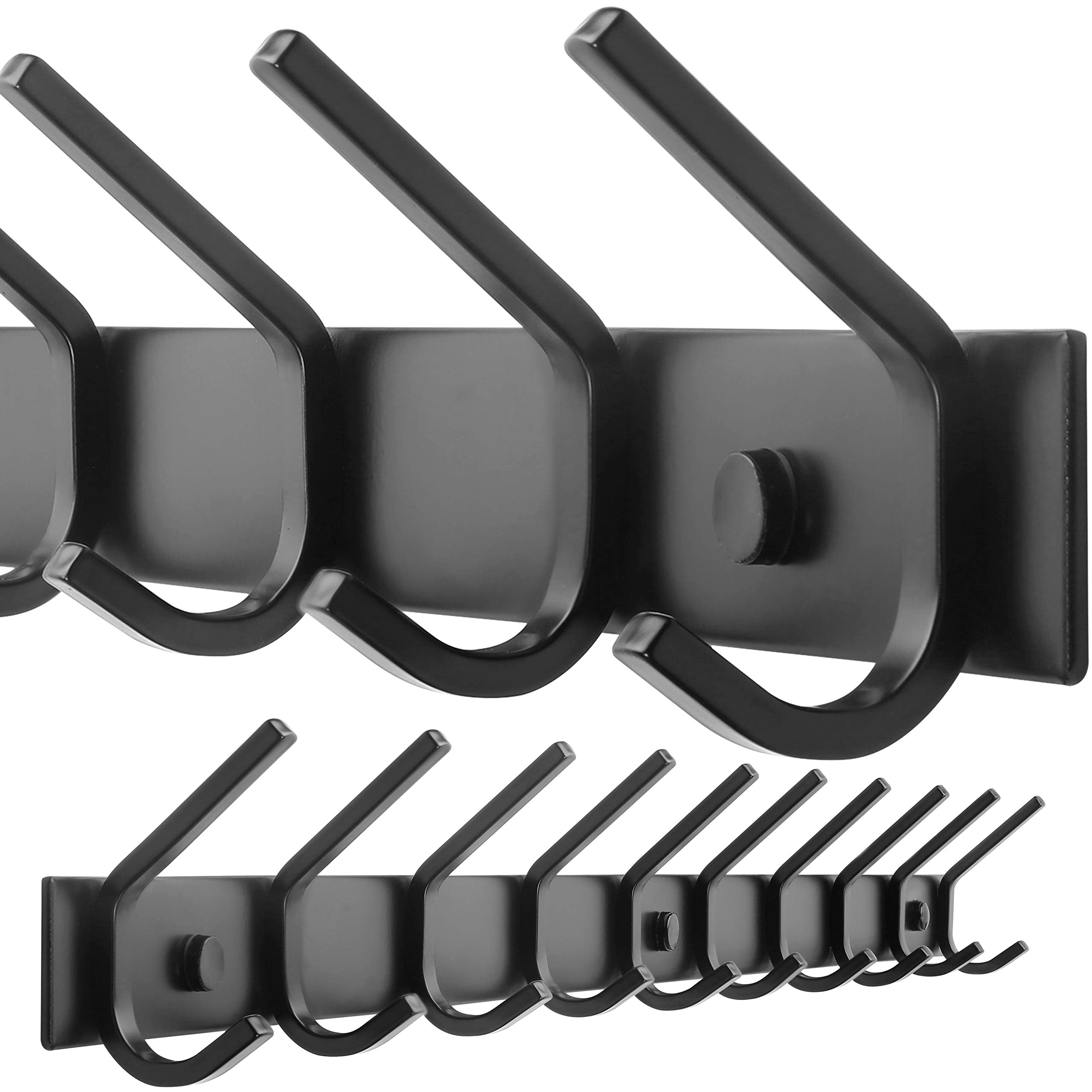 WEBI Coat Rack Wall Mounted,17-1/8 Inch Hooks for Hanging Coats,Heavy Duty Metal Hook Rail with 6 Double Dual Hooks Hanger Wall Mount for Purse Clothes Jacket Backpack Entryway,Black