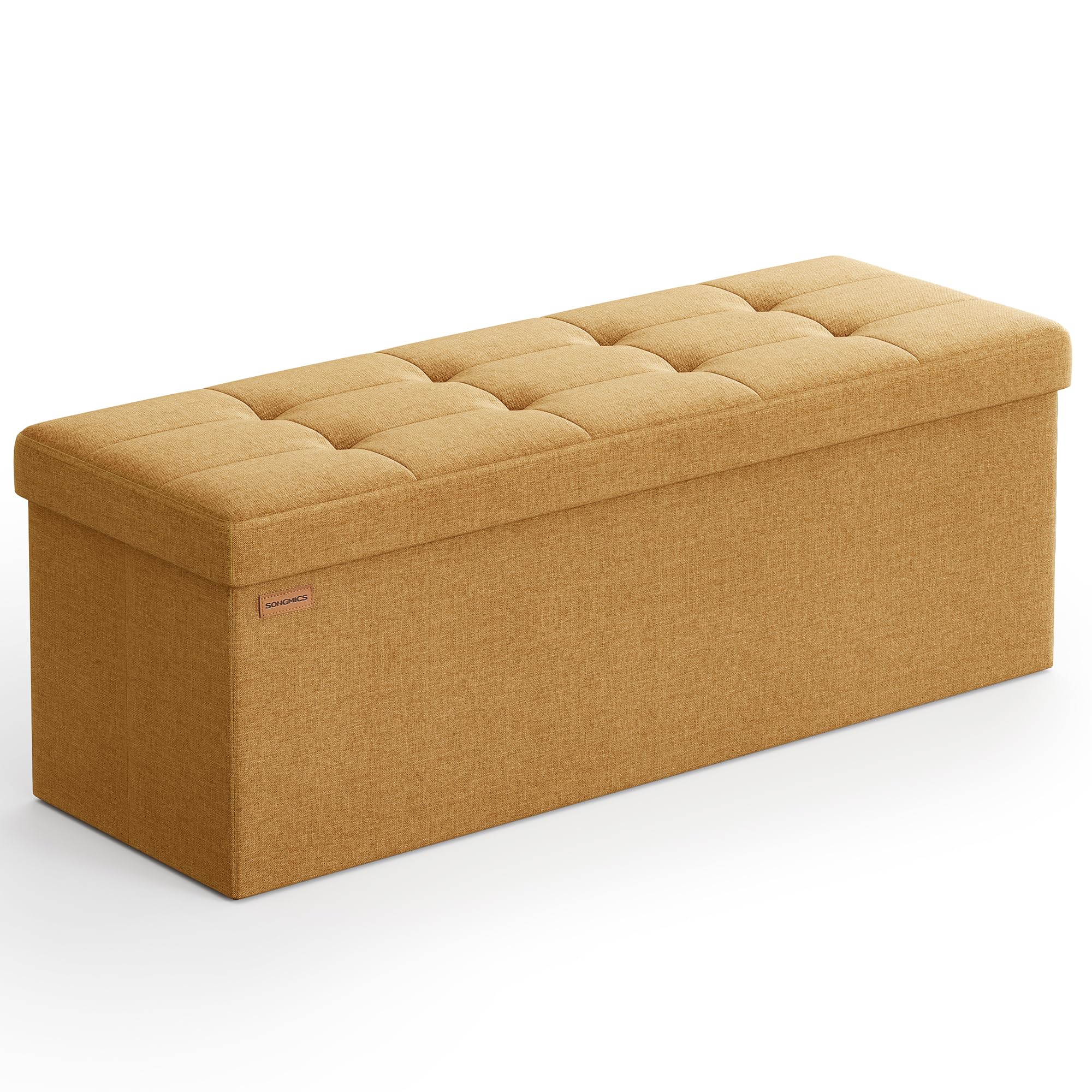 SONGMICS MAZIE Collection - 43 Inches Folding Storage Ottoman Bench, Ottoman Foot Rest, End of Bed Bench, Storage Chest, Load 660 lb, for Living Room, Bedroom, Entryway, Dark Gray ULSF77K
