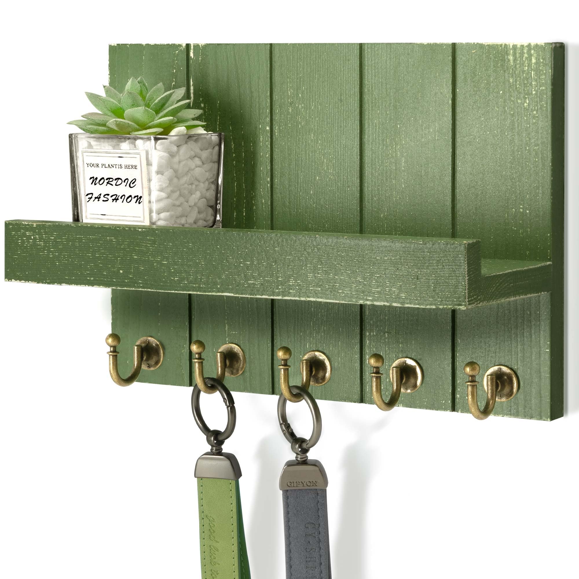Rebee Vision Decorative Key Holder Wall Mount - Rustic Key Holder for Wall with Shelf and Mail Organizer for Living Room Decor - Home Essentials for Home Improvement (Brown, 3.54" x 10" x 7.28")