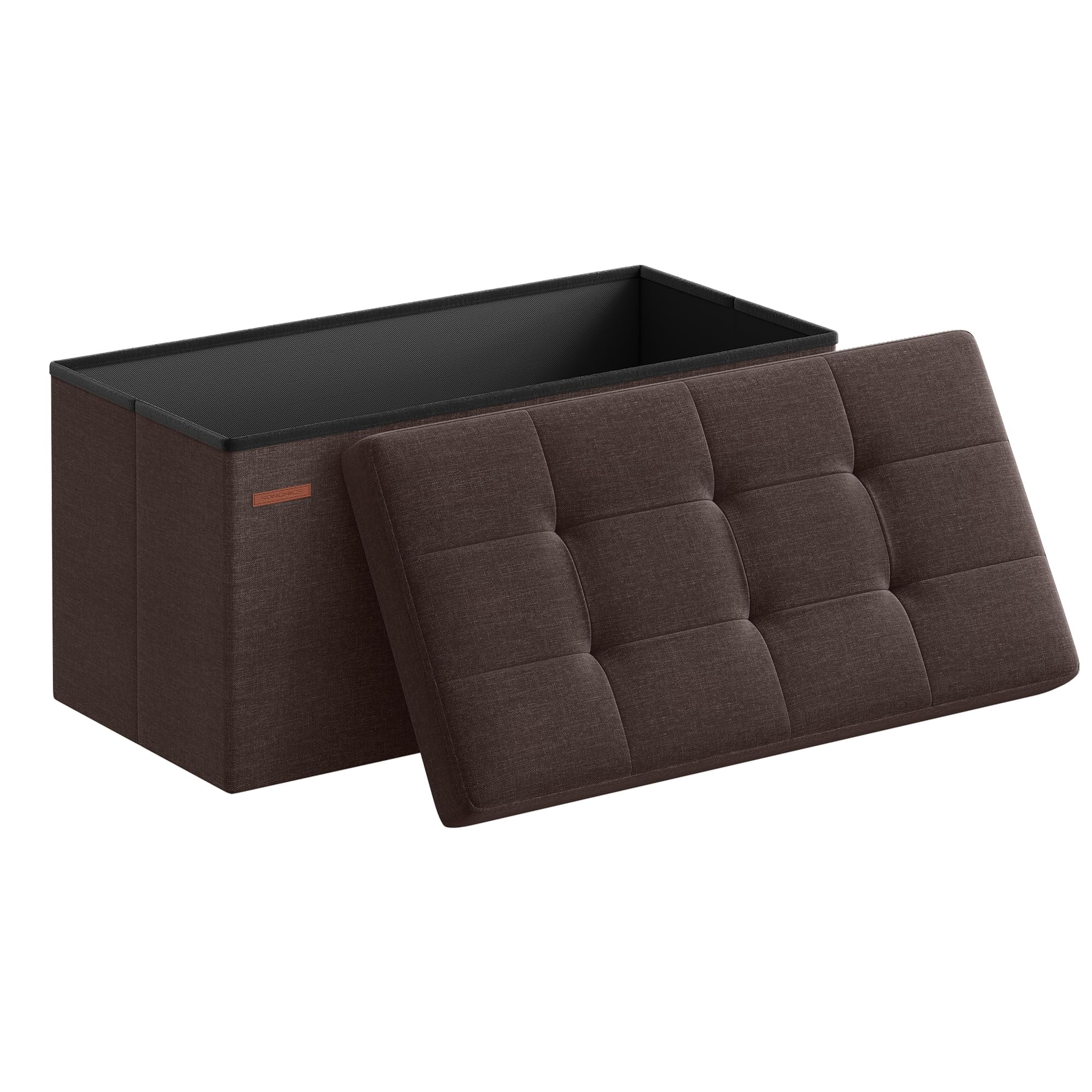 SONGMICS MAZIE Collection - 43 Inches Folding Storage Ottoman Bench, Ottoman Foot Rest, End of Bed Bench, Storage Chest, Load 660 lb, for Living Room, Bedroom, Entryway, Dark Gray ULSF77K