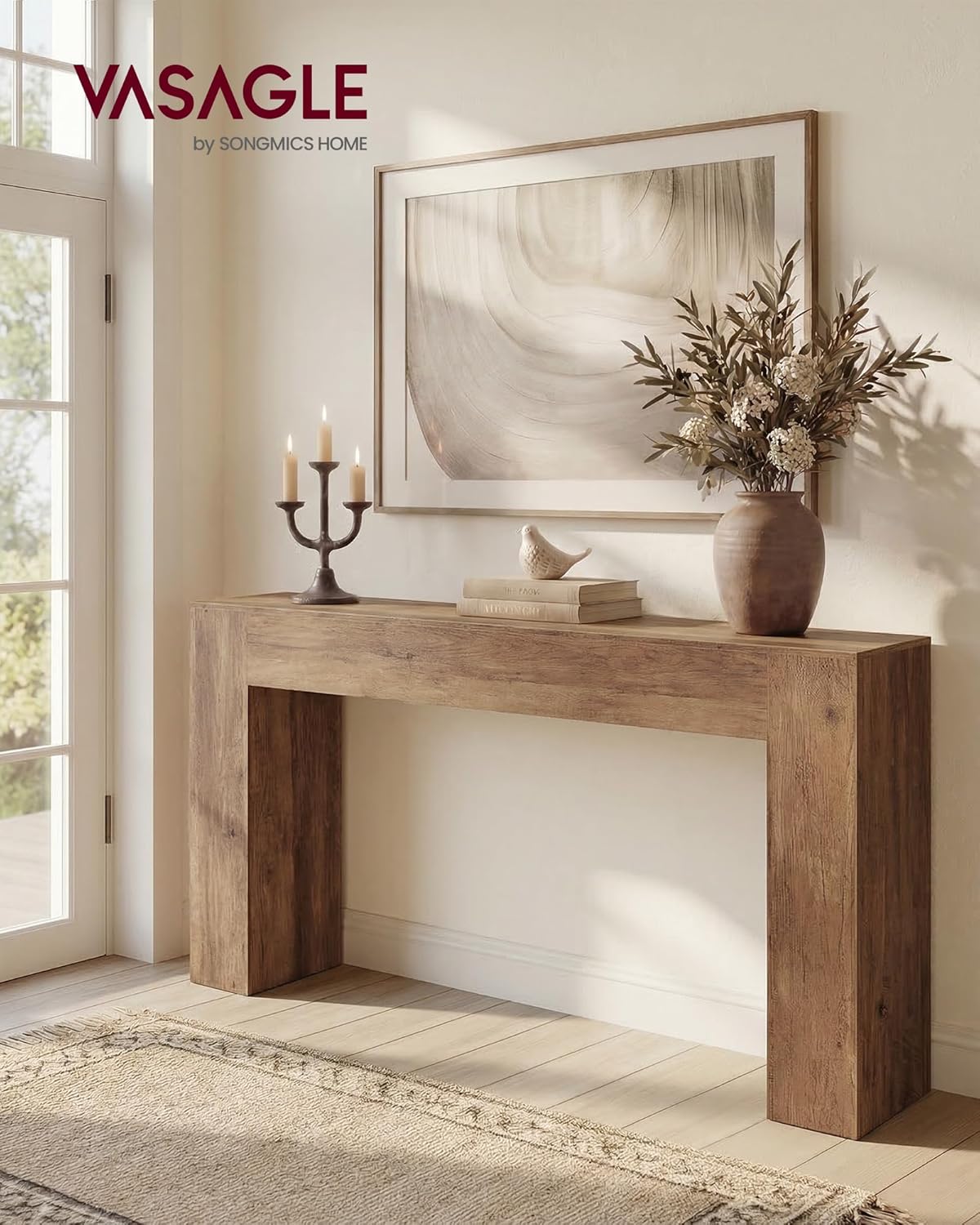 VASAGLE Entryway Table, Long Console Table, Thick Tabletop, Farmhouse Style, for Hallway, Behind the Couch, Living Room, Foyer, Easy Assembly, 11.8 x 63 x 31.5 Inches, Honey Brown ULNT147KB01S